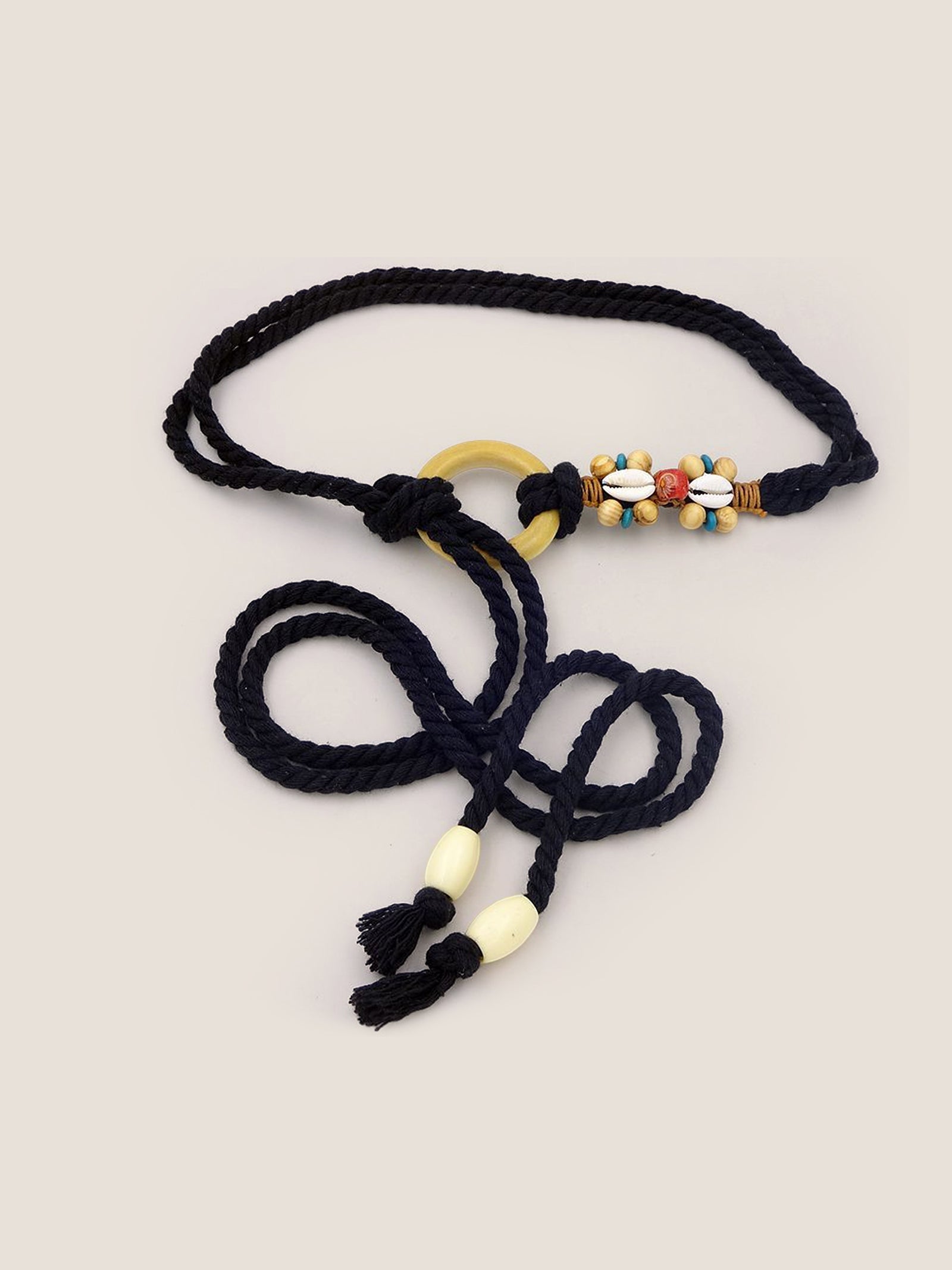 Linen Woven Belt With Wooden Beads DestGlow
