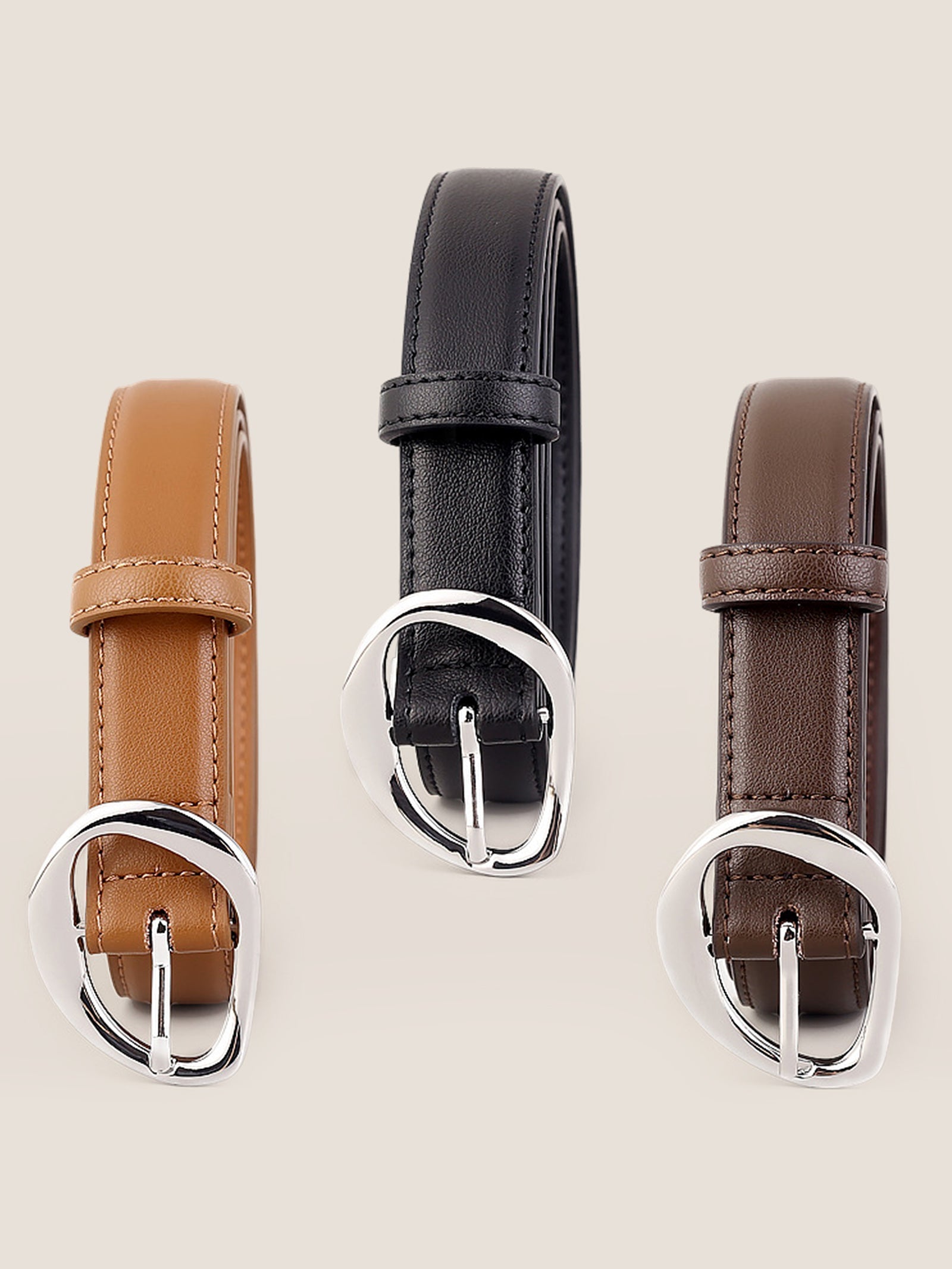 Premium Cowhide Belt With Retro Oval Alloy Buckle by LINTICO