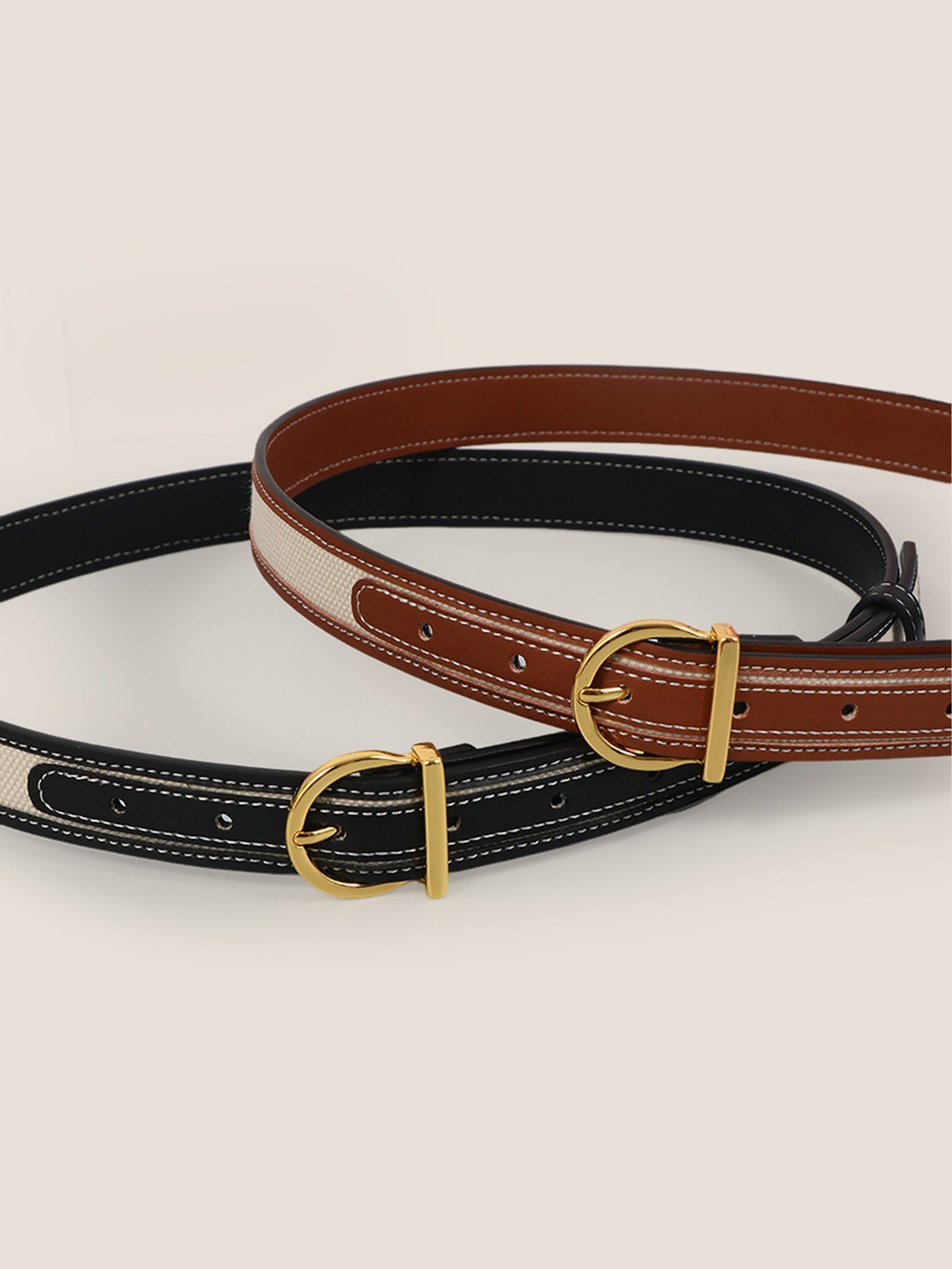Premium Cowhide & Fabric Patchwork Belt With Alloy Buckle DestGlow