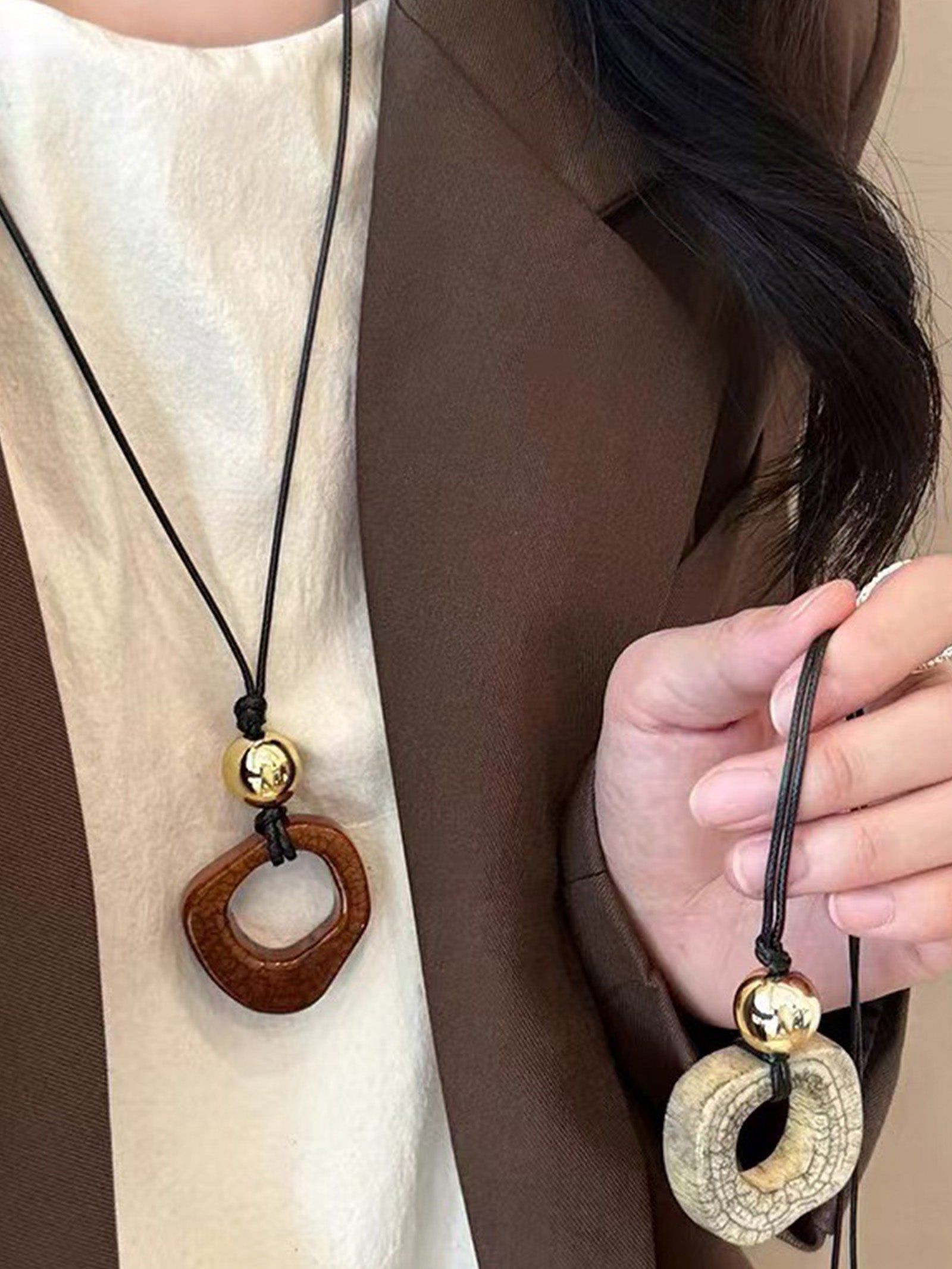 Long Sweater Necklace With Resin Camel Bone Pendant by LINTICO
