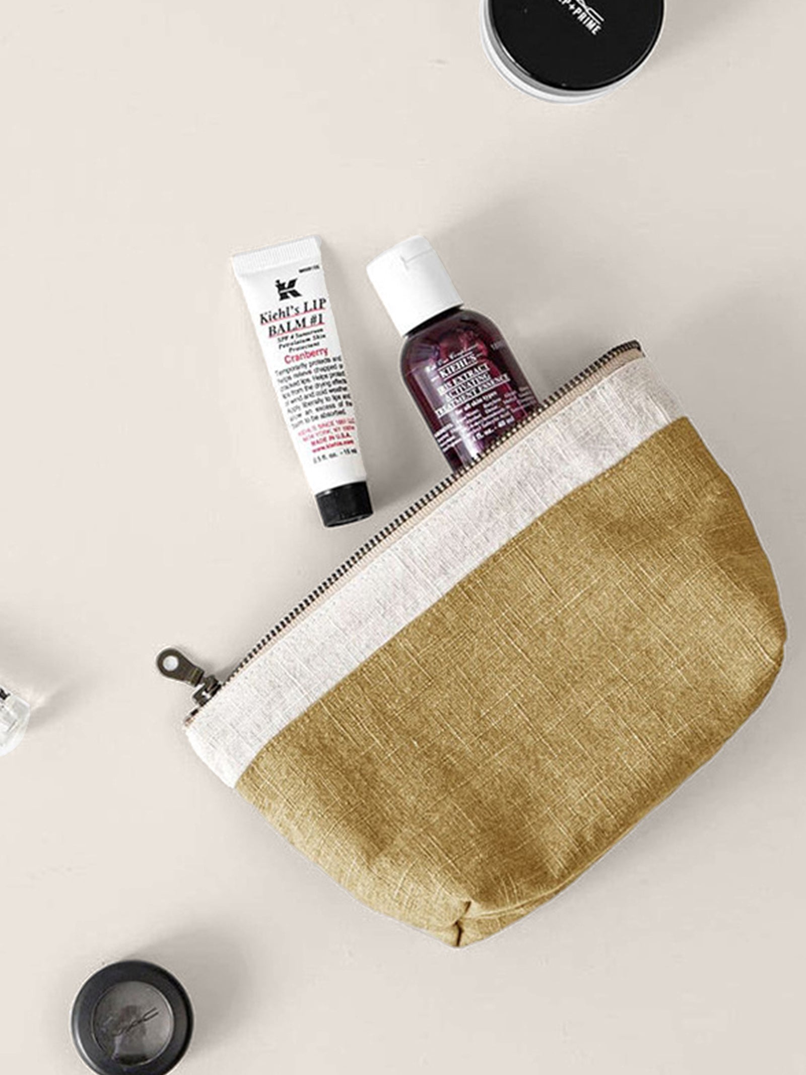 100% Linen Color-Block Zipper Storage Bag DestGlow