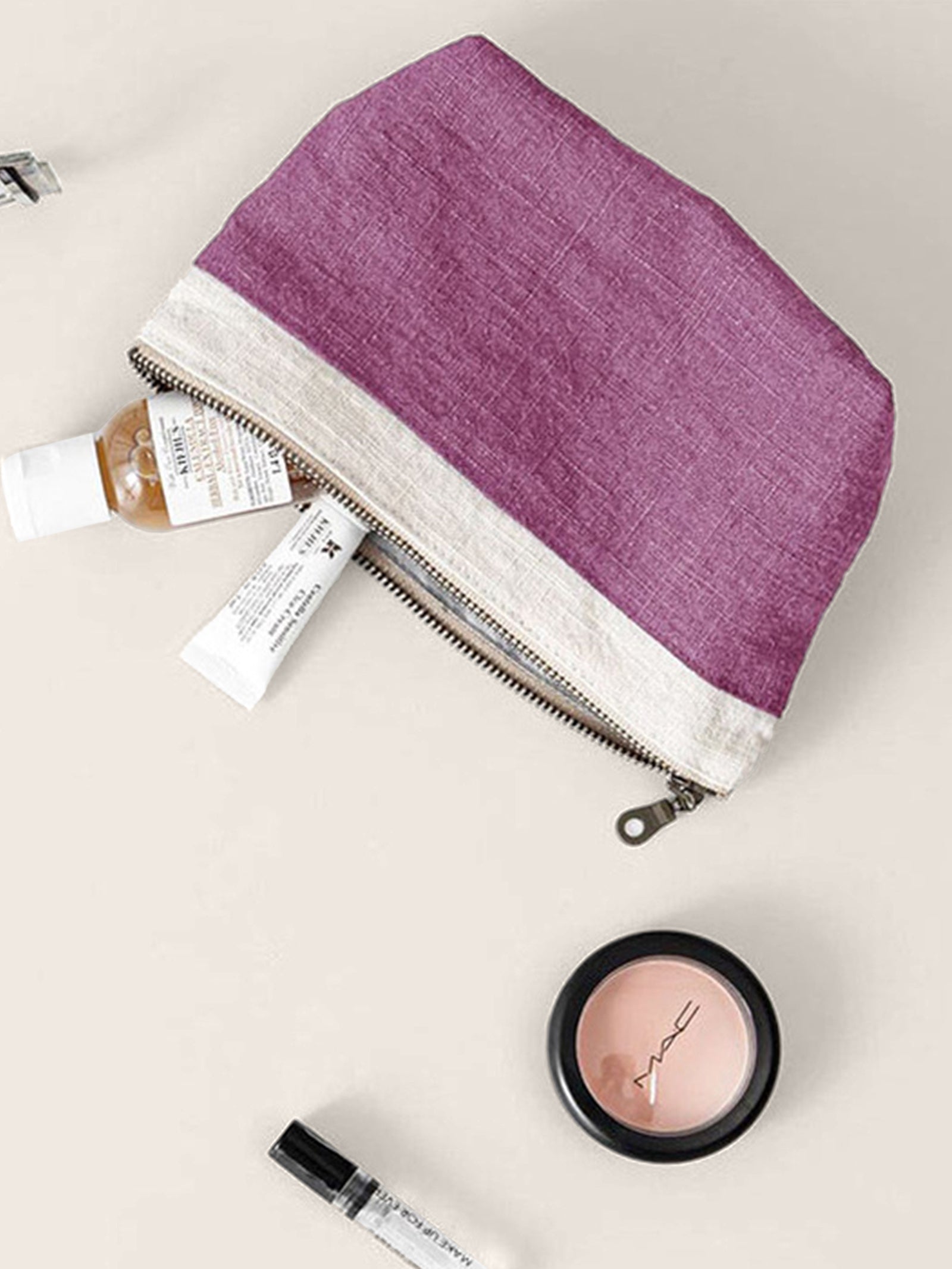 100% Linen Color-Block Zipper Storage Bag DestGlow