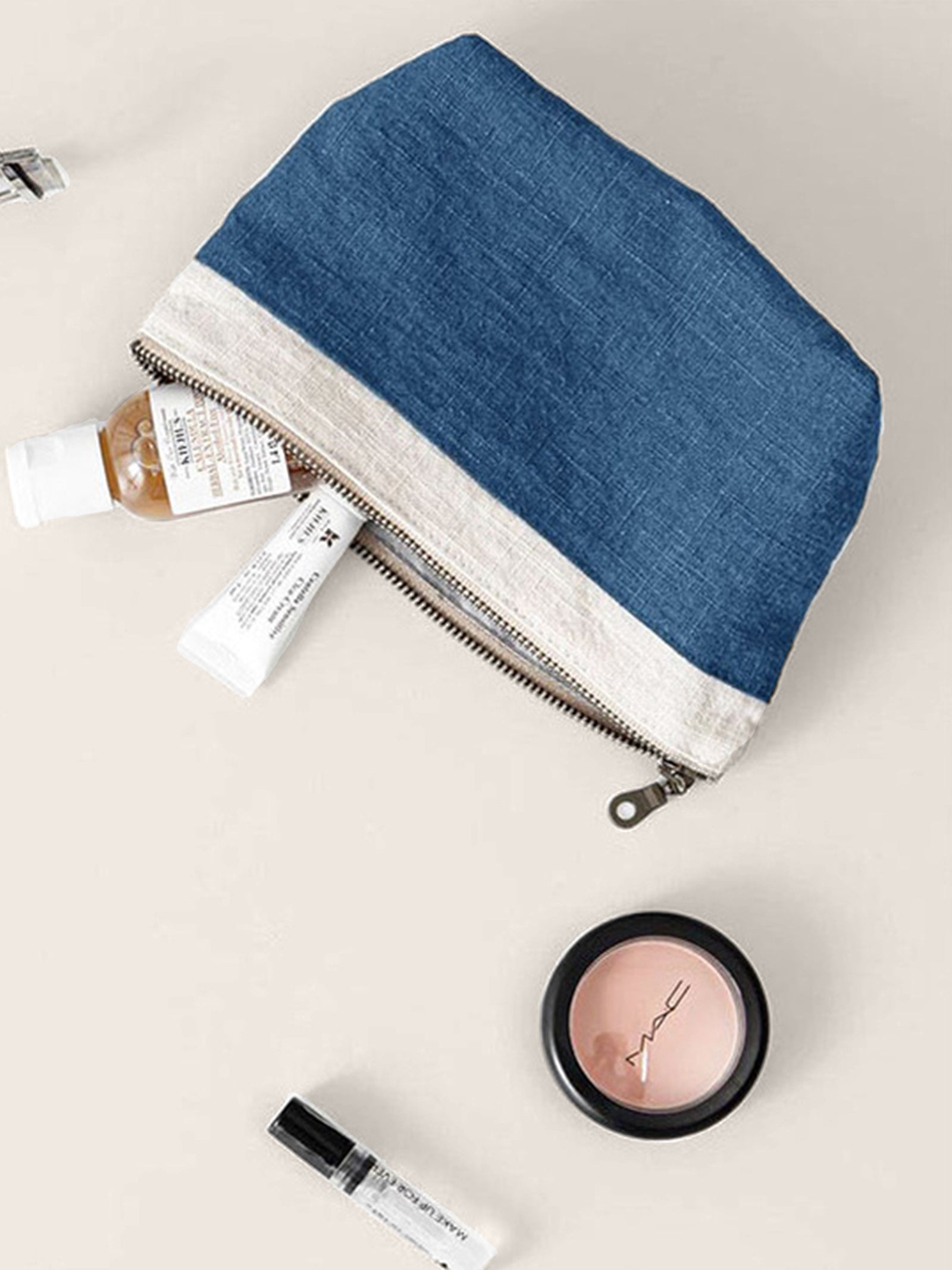 100% Linen Color-Block Zipper Storage Bag DestGlow