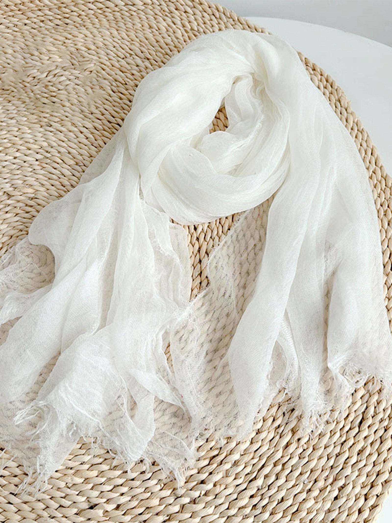 Wool Tencel Solid Ruched Lightweight Scarf DestGlow