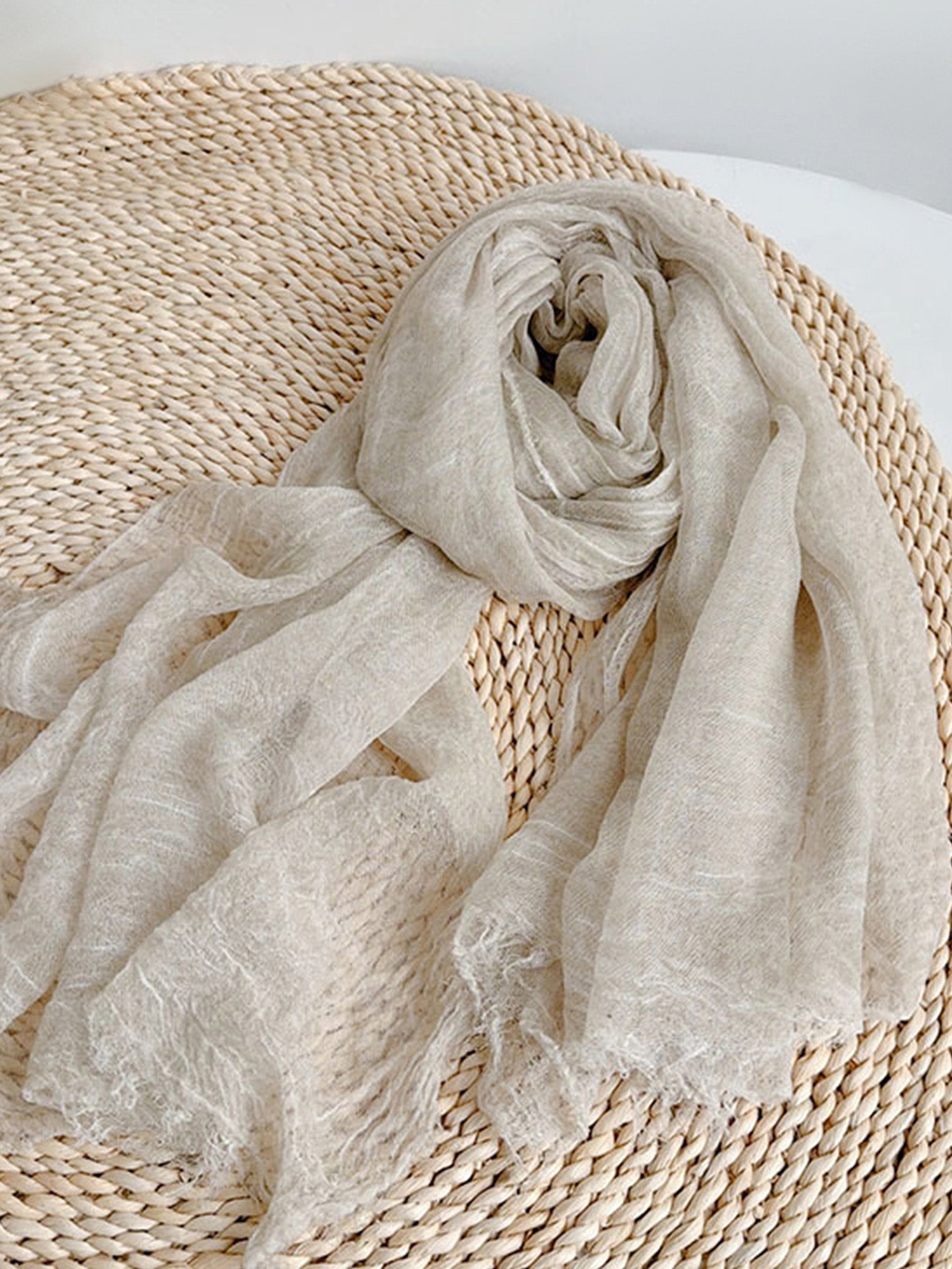 Wool Tencel Solid Ruched Lightweight Scarf DestGlow