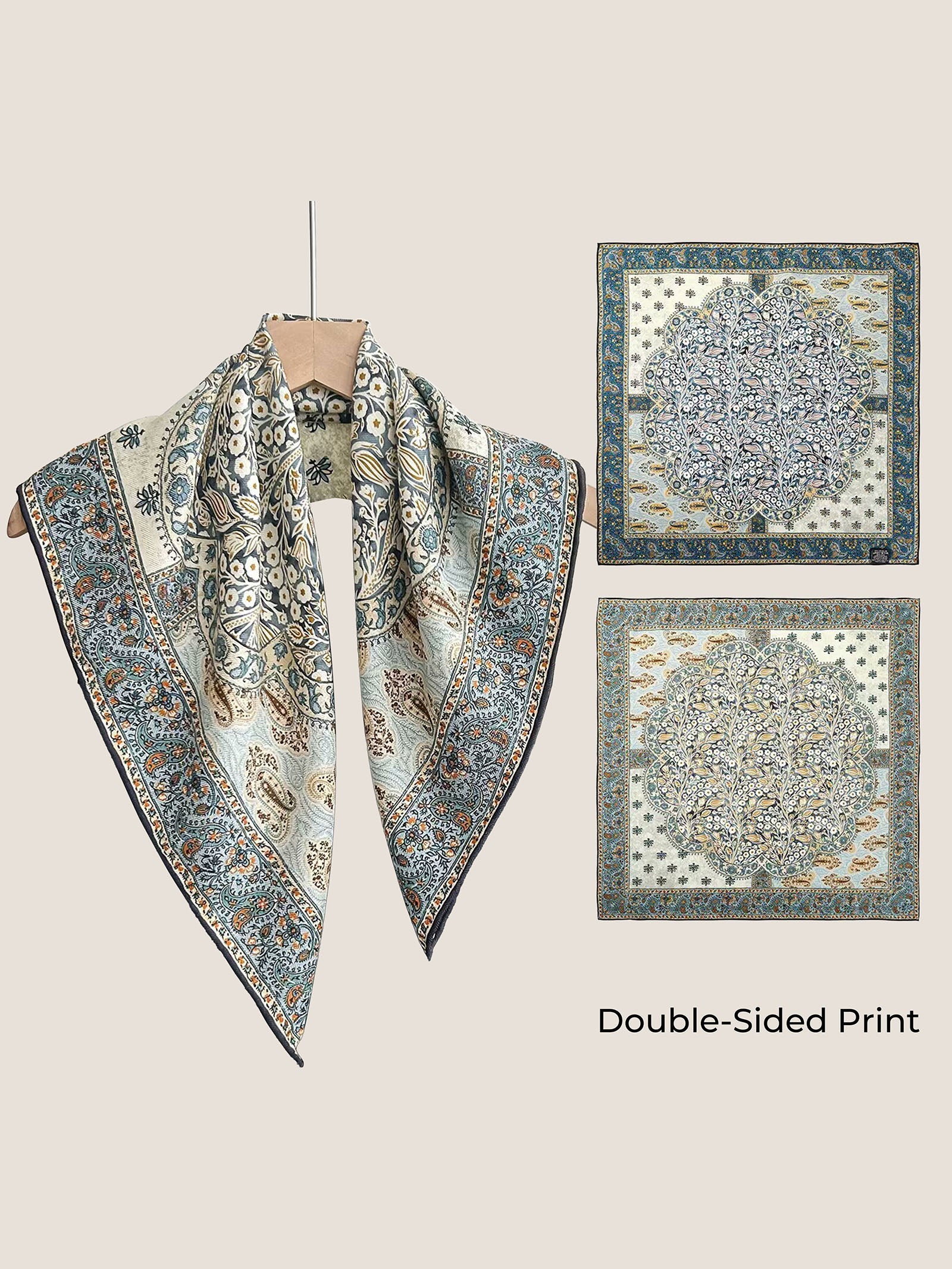 Wool Silk Printed Neck Square Scarf DestGlow