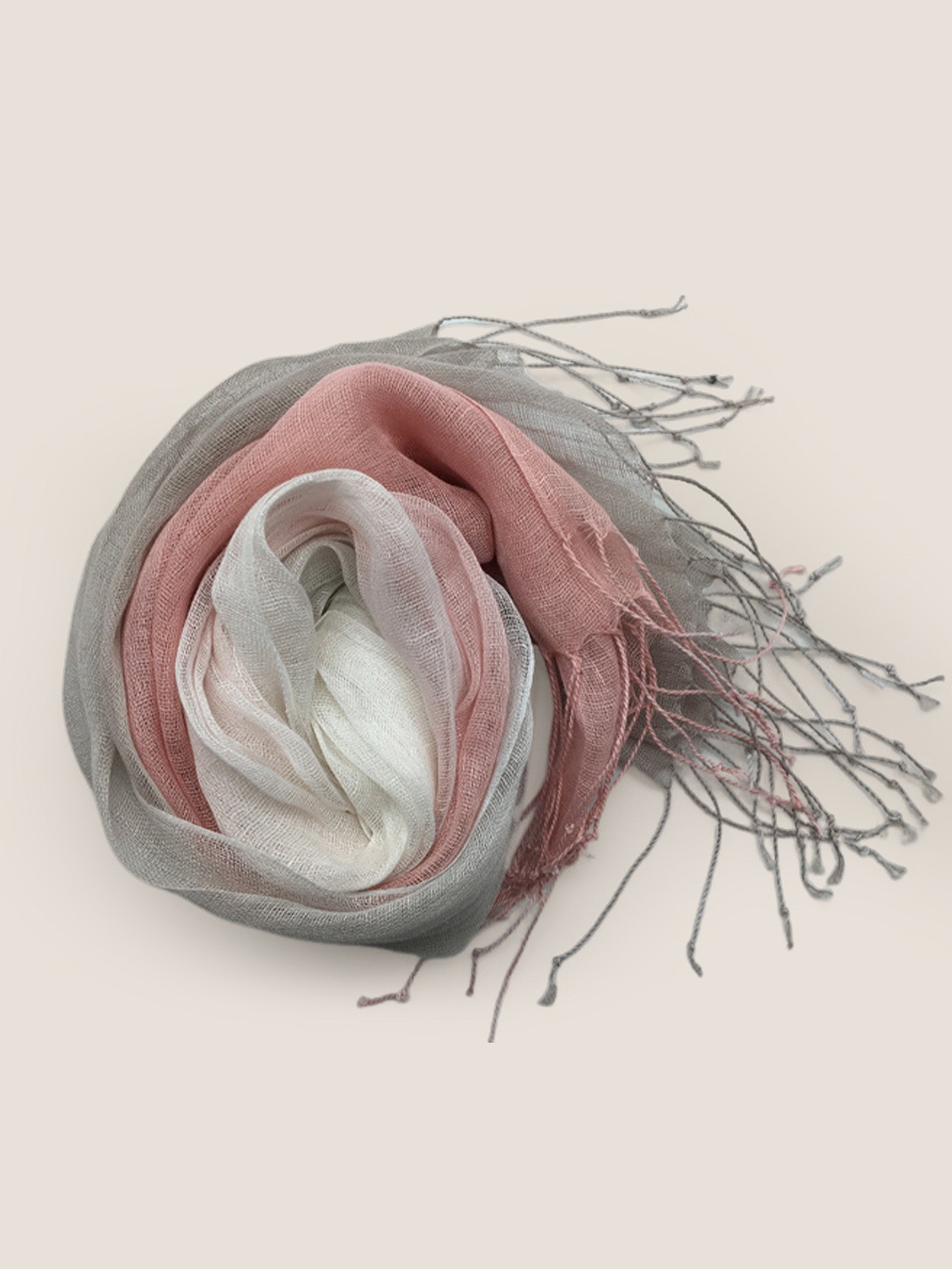 100% Linen Gradient Fringed Light Scarf DestGlow