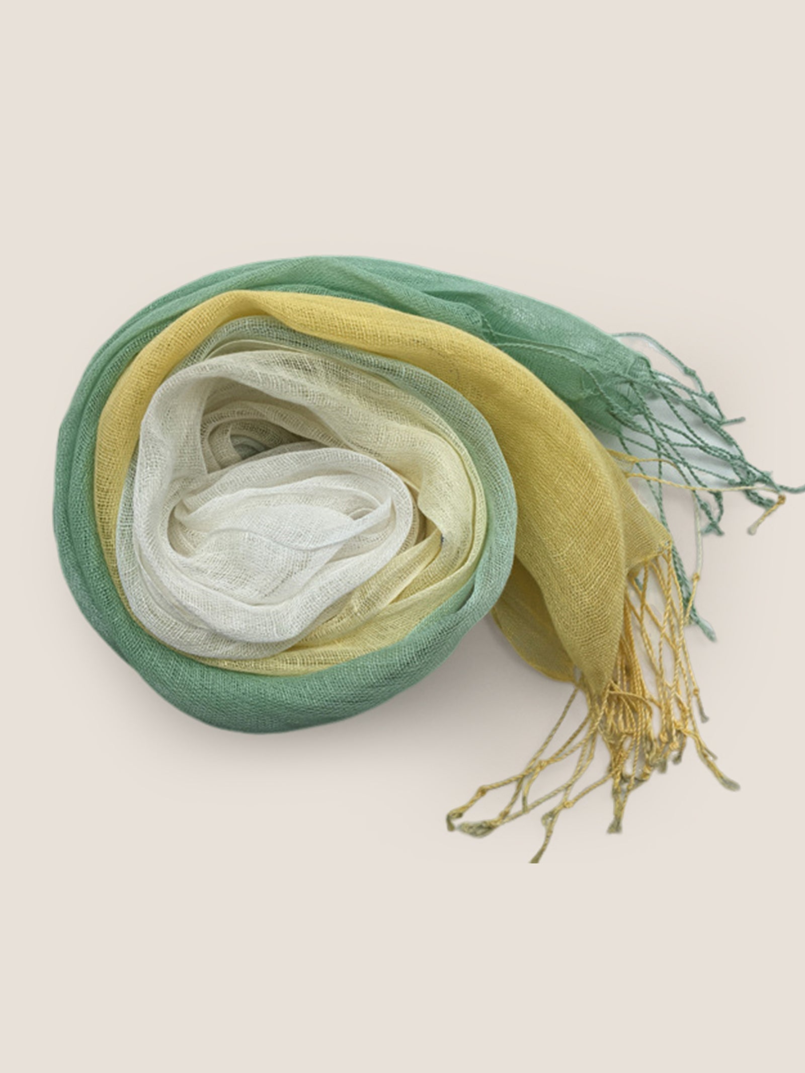 100% Linen Gradient Fringed Light Scarf DestGlow