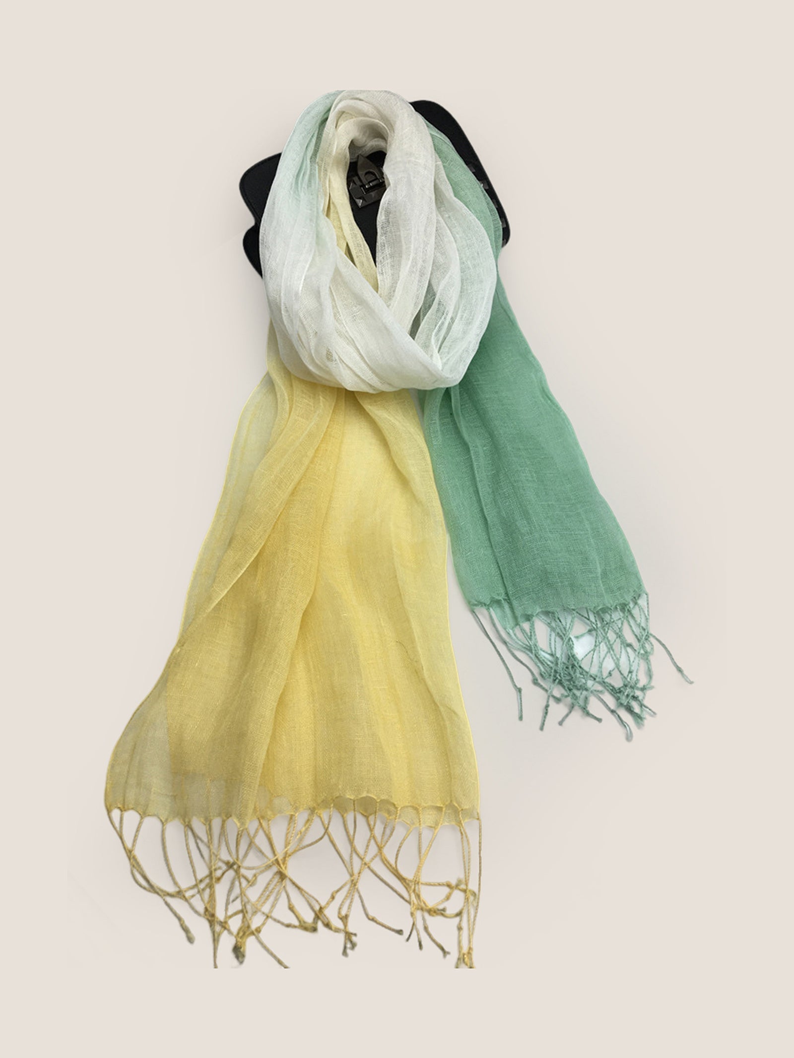 100% Linen Gradient Fringed Light Scarf DestGlow