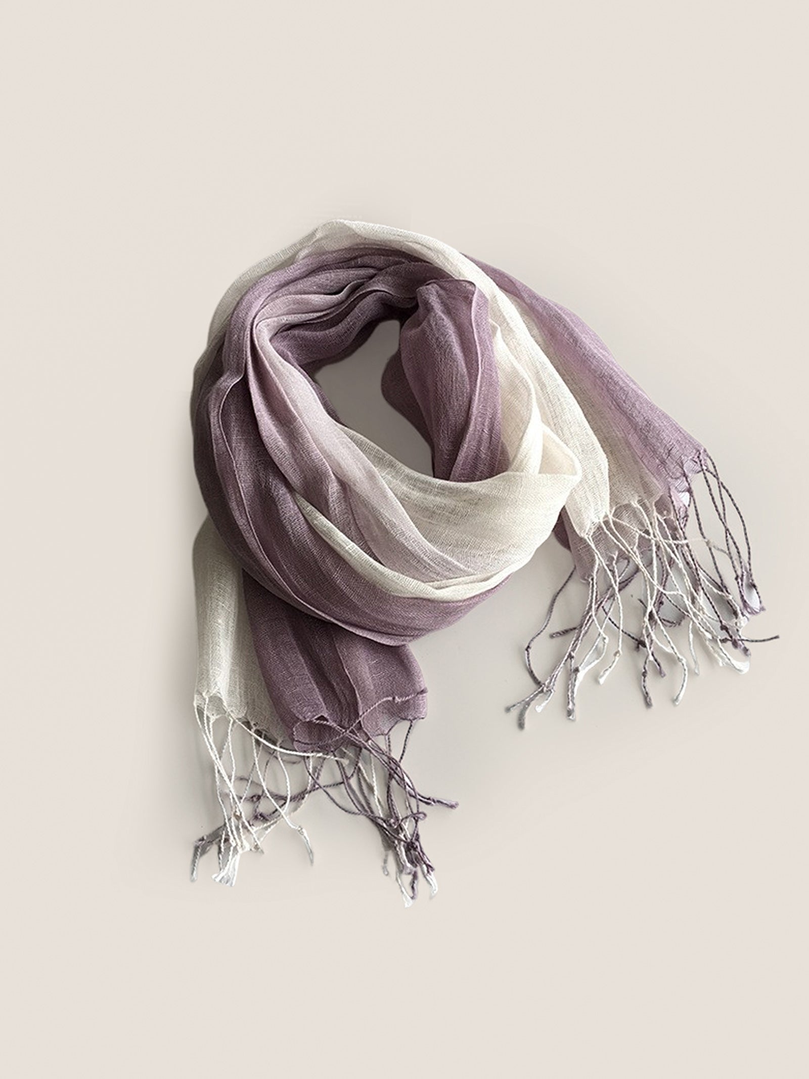 100% Linen Gradient Fringed Light Scarf DestGlow