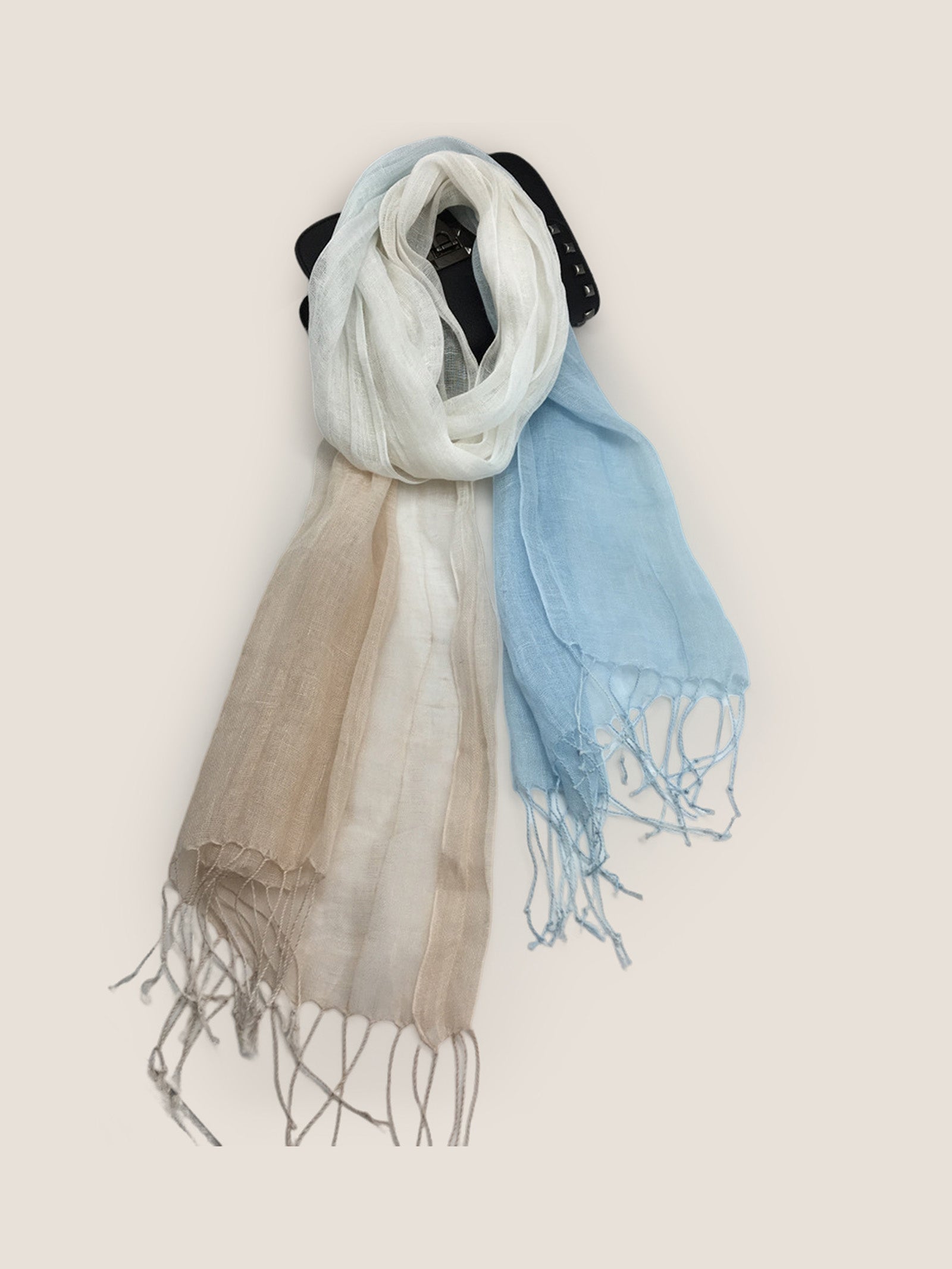 100% Linen Gradient Fringed Light Scarf DestGlow