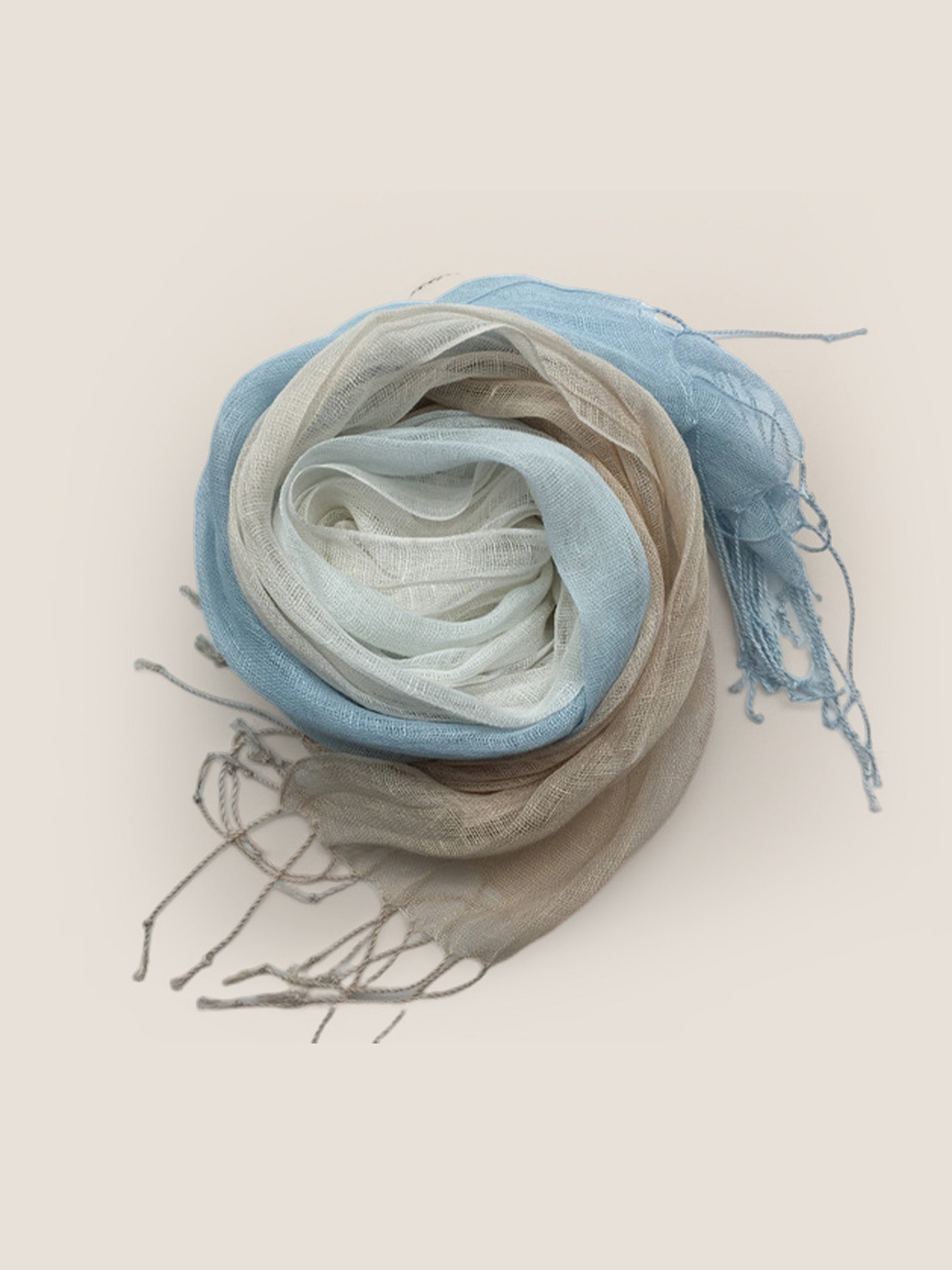 100% Linen Gradient Fringed Light Scarf DestGlow