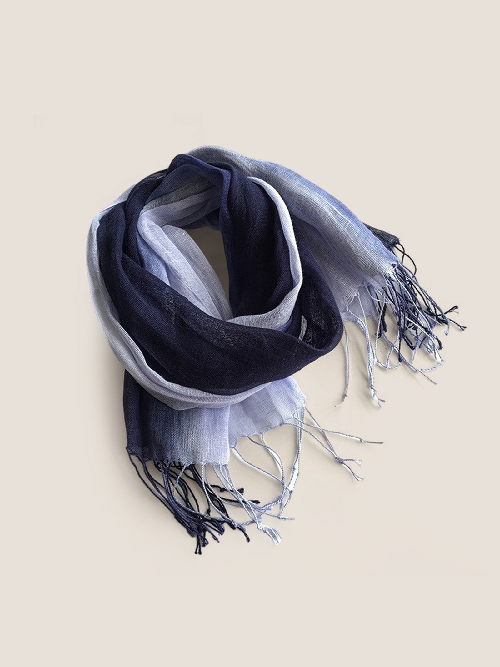 100% Linen Gradient Fringed Light Scarf DestGlow