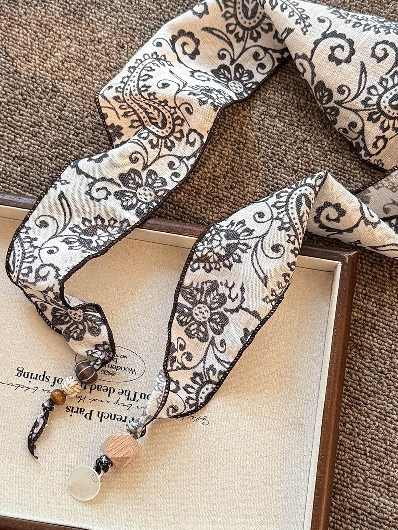 Multi-Functional Floral Satin Scarf With Jade Bead Accents DestGlow