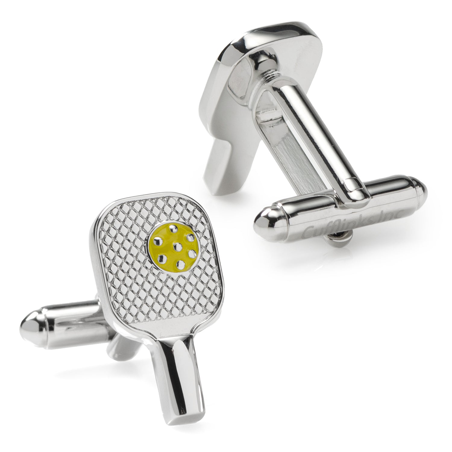 Pickleball Racket Silver Cufflinks by Cufflinks.com