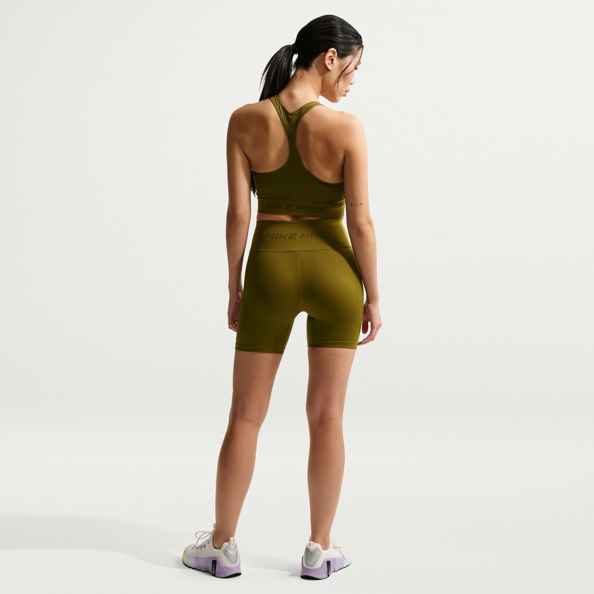 Nike Womens Pro Seamless Cropped Tank Top - Olive by Denim Exchange
