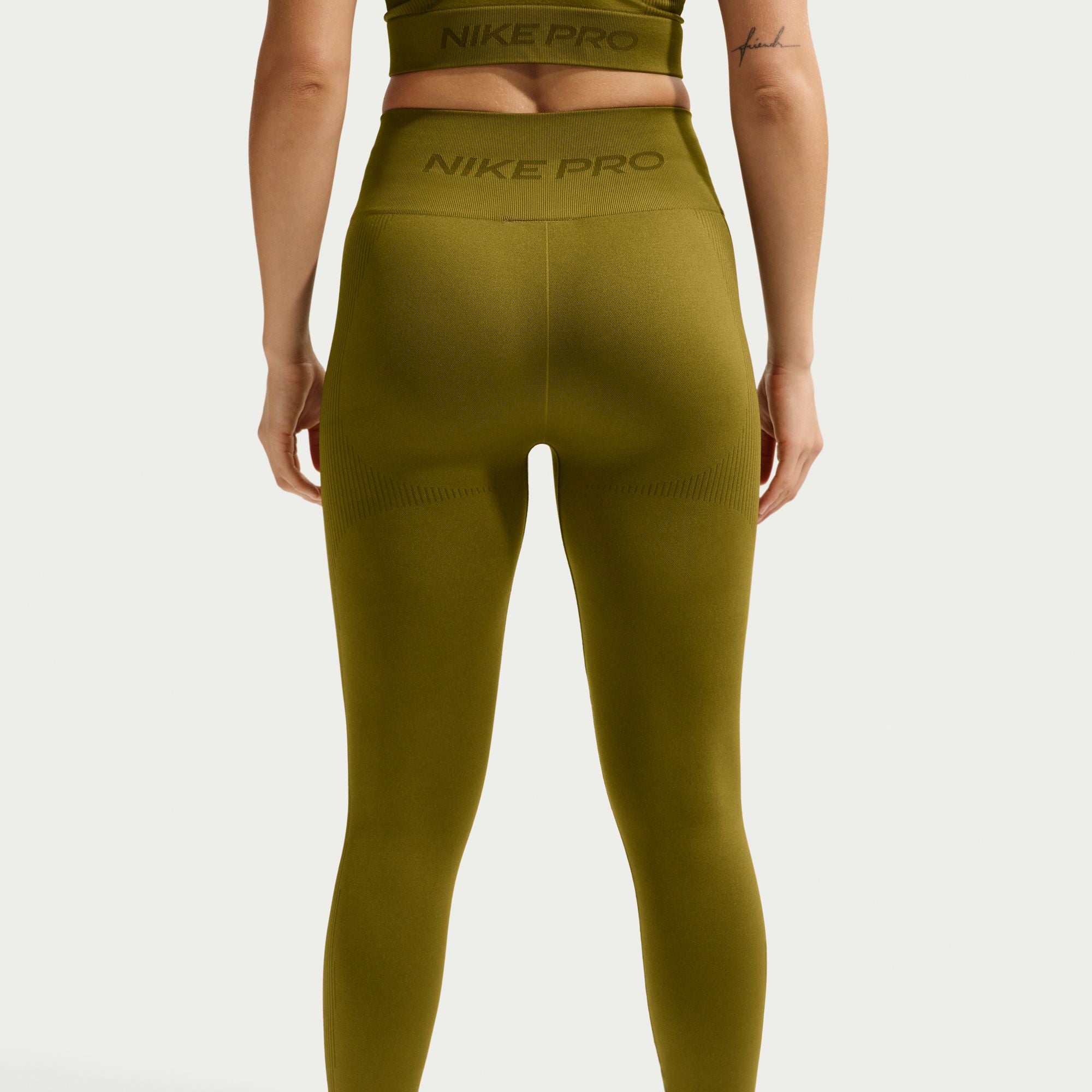 Nike Womens Pro Seamless High-Waisted Leggings - Olive Flak by Denim Exchange