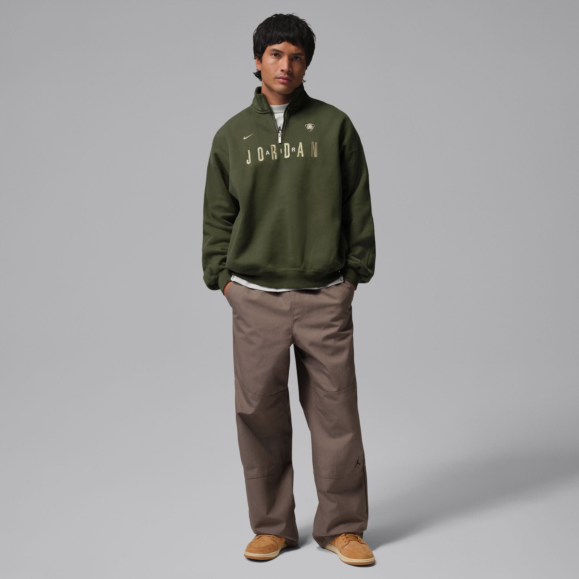 Air Jordan Mens Fleece 1/4 Zip - Cargo Khaki by Denim Exchange