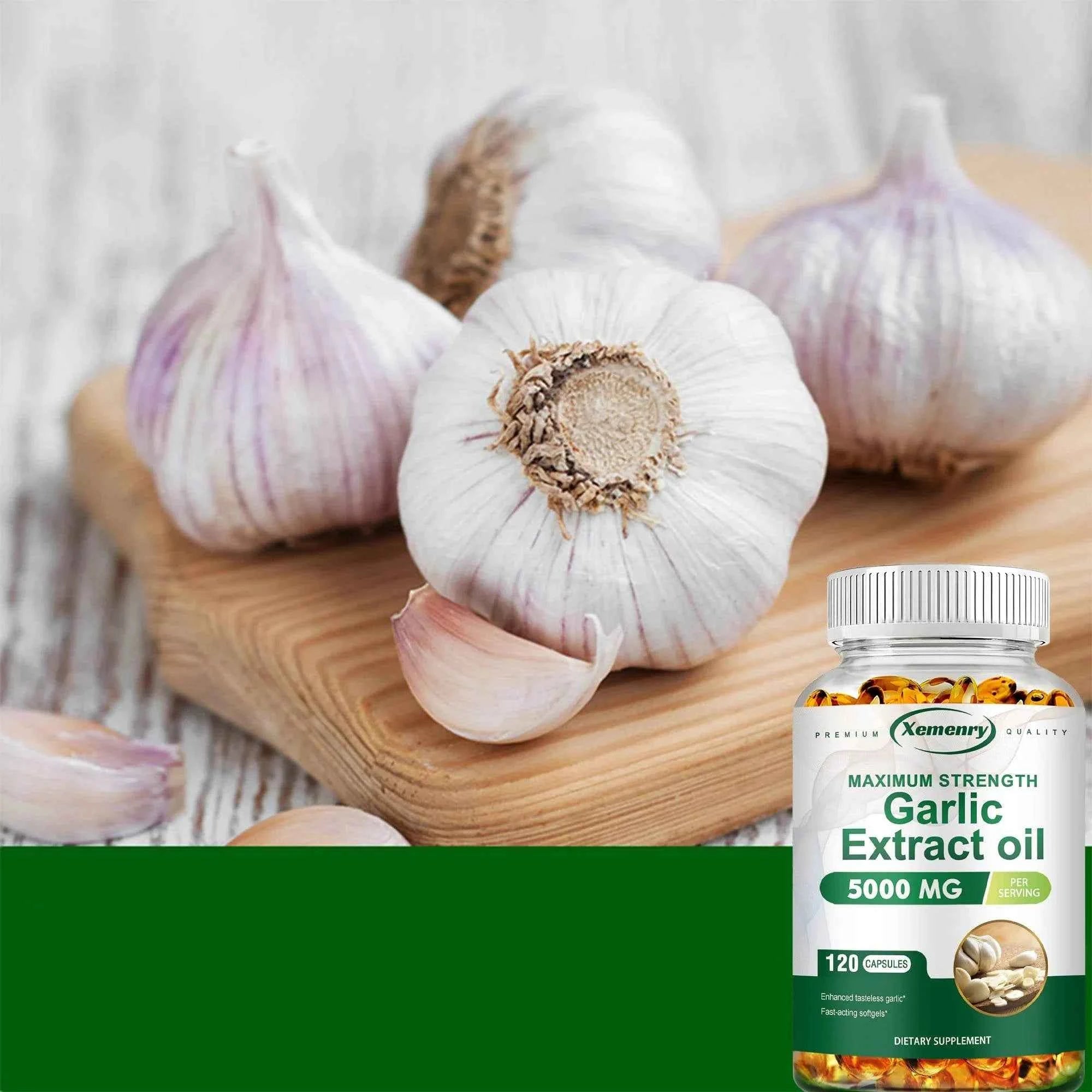Garlic Oil Capsules - for Immune and Cardiovascular, Cholesterol Health, Enhances Immunity - 120 Capsules
