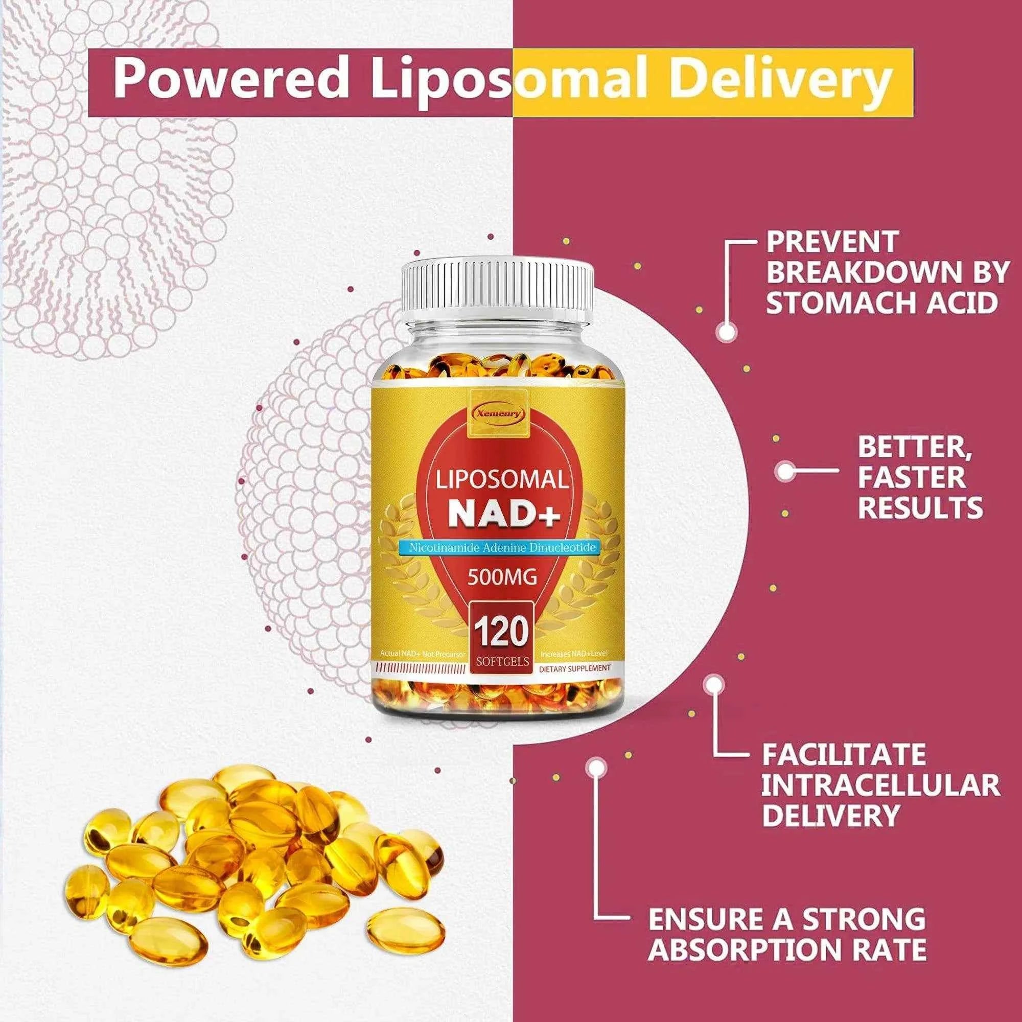 Liposomal NAD+ Capsules - Anti-aging, Replenish Energy, Enhance Focus, Support Cellular Health - 120 Capsules