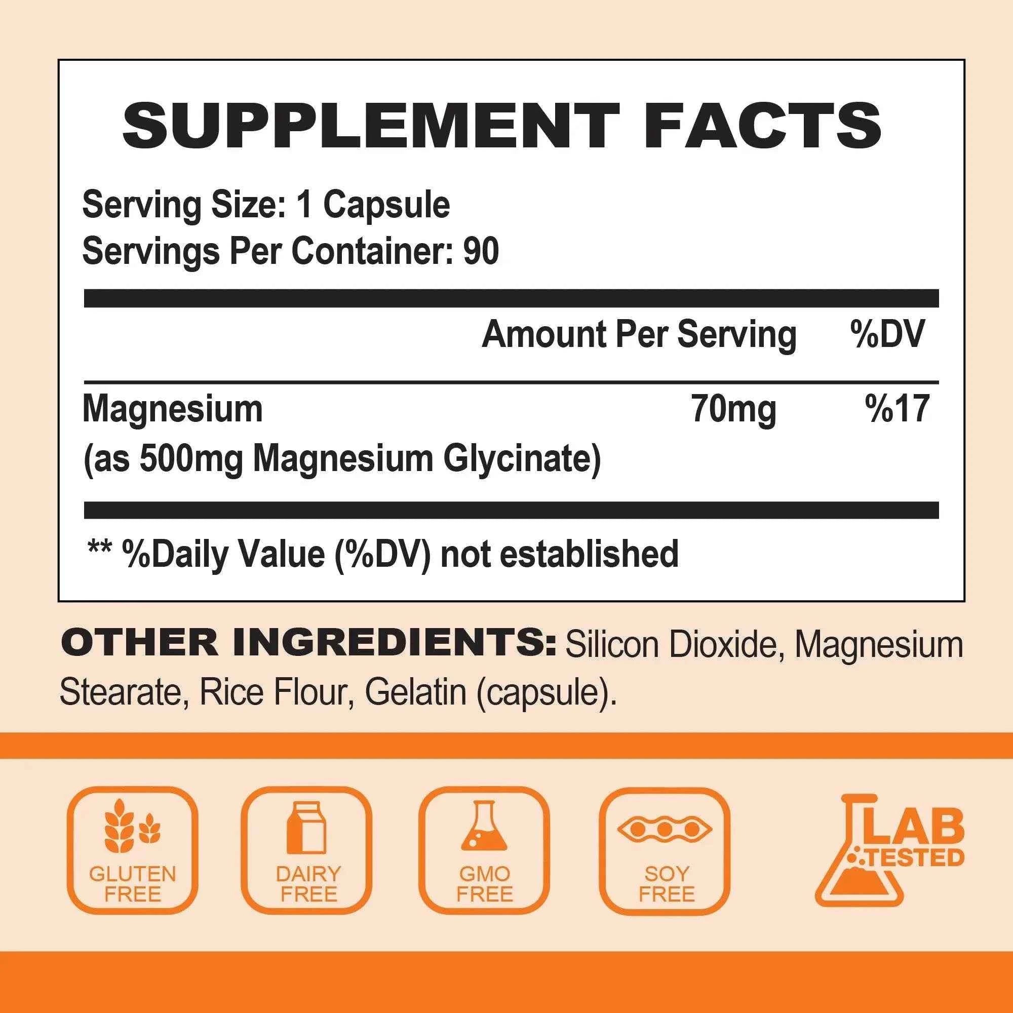 Magnesium Glycinate 500mg, 100% Chelate for High Absorption Magnesium Supplement for Sleep, Muscle, Heart, Never and Bone Suppor