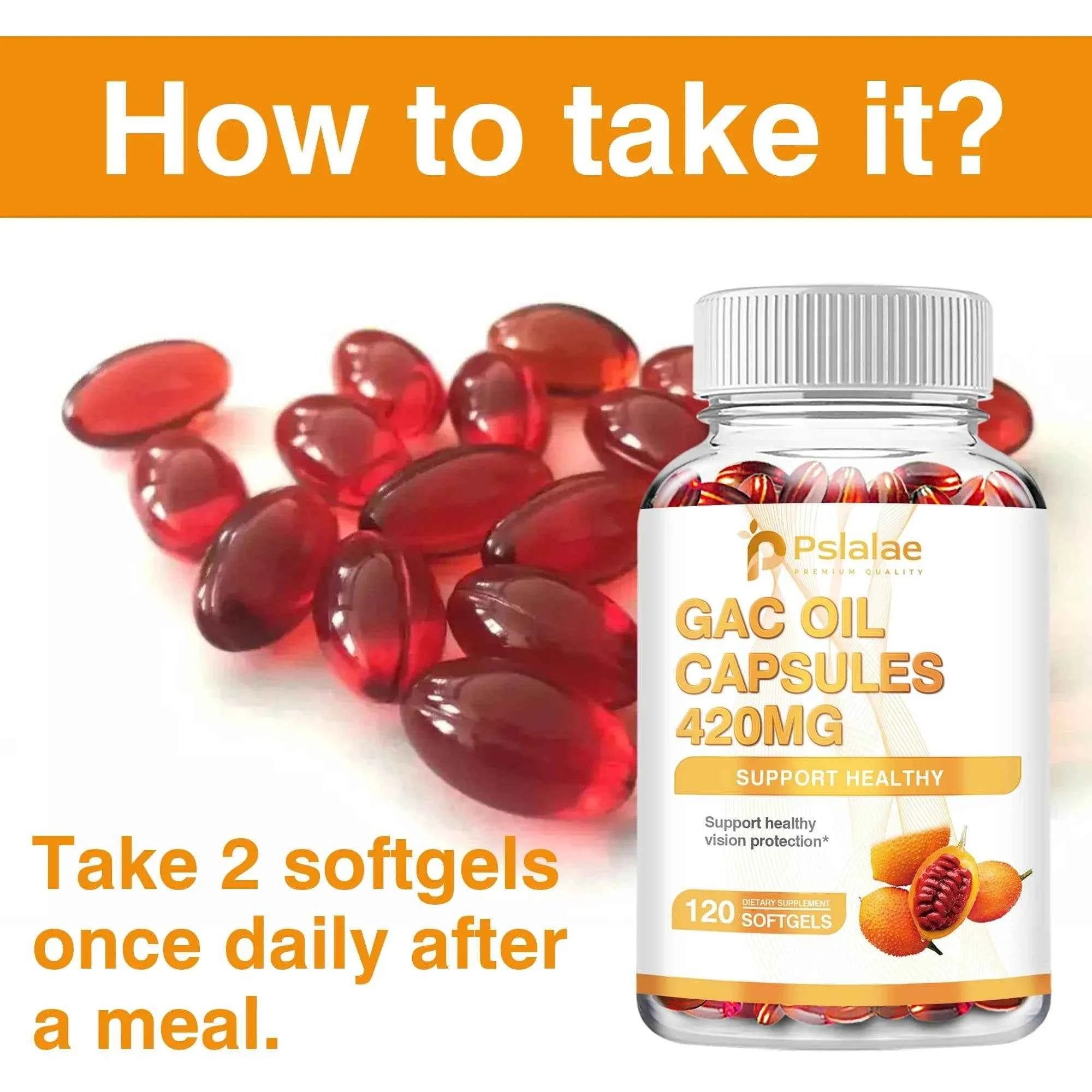 Gac Oil 420mg - Vision Protection, Gastrointestinal Support, Cholesterol Reduction - 120 Capsules