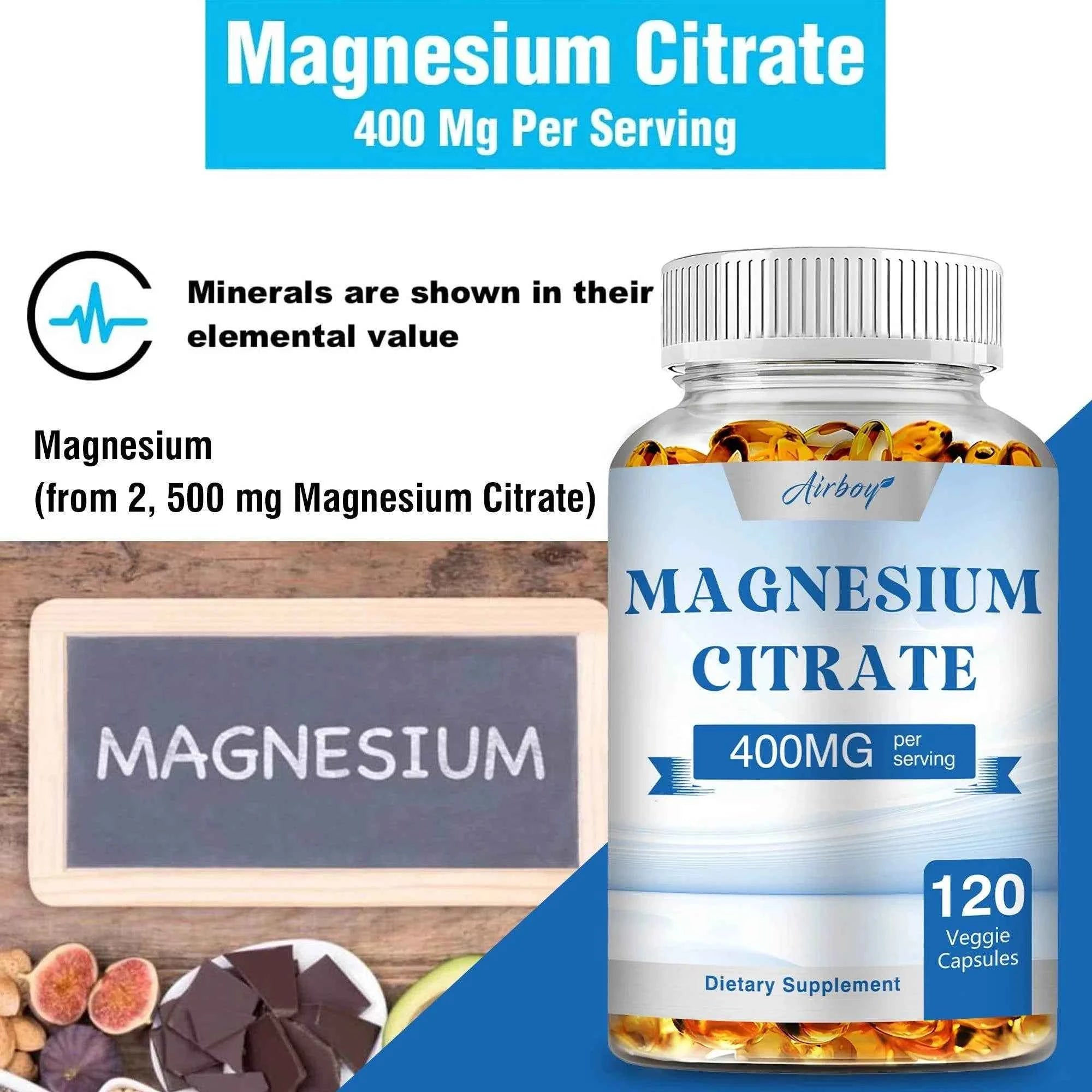 Magnesium Citrate Capsules - for Muscle, Nerve, Bone and Heart Health - 120 Capsules