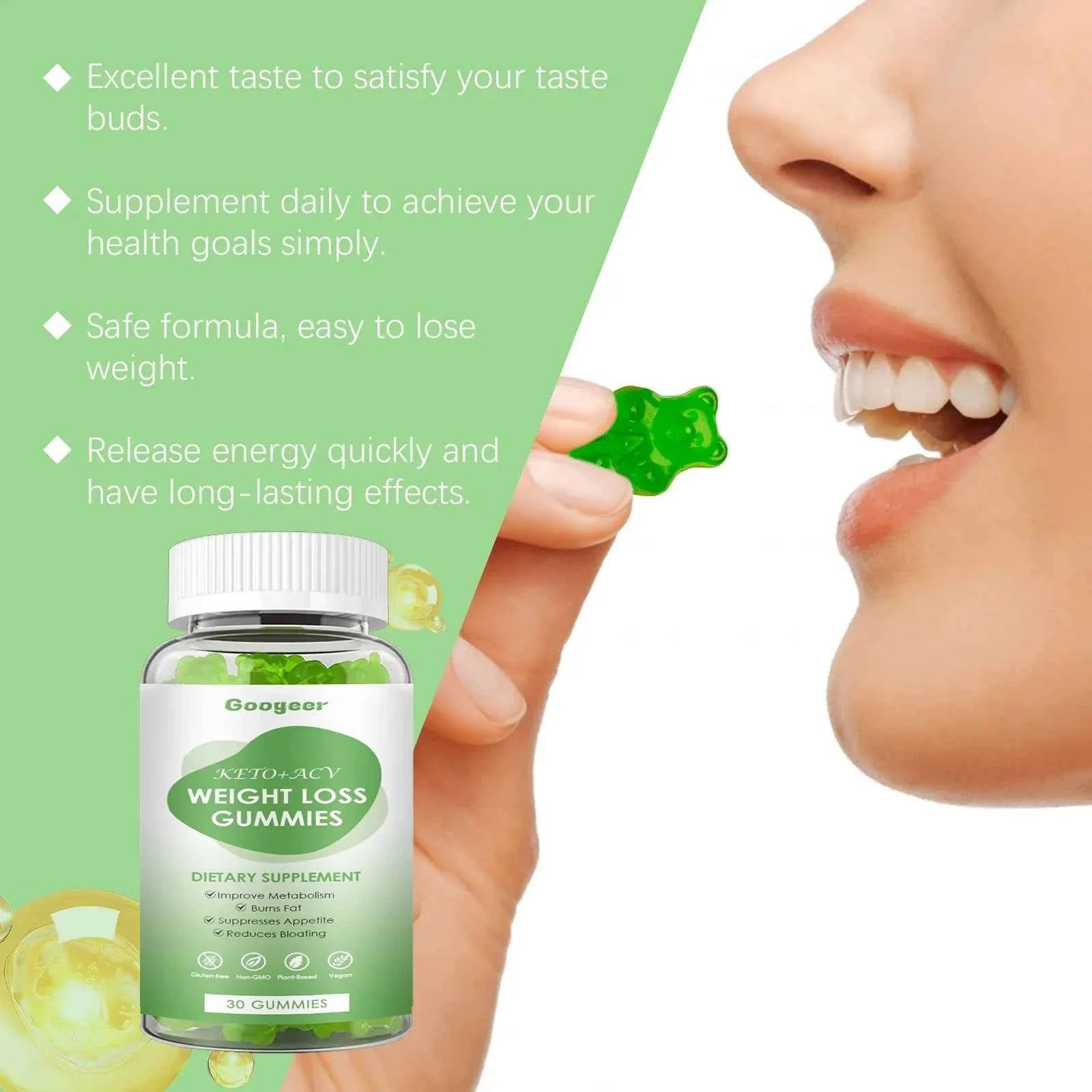 Googeer 30pcs Slimming Body Gummies Fat Burner Energy Support Dietary Supplement Fruit Flavor Anti Cellulite Weight Loss Gummies