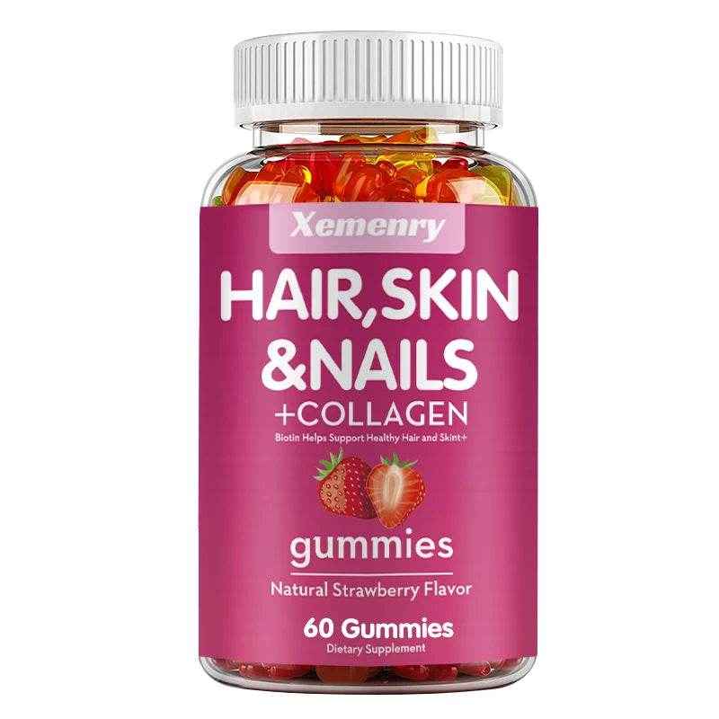 Hair, Skin & Nails + Collagen Gummies - Promotes Healthy Skin, Joints, Hair, Nails, Antioxidants - 60 Gummies
