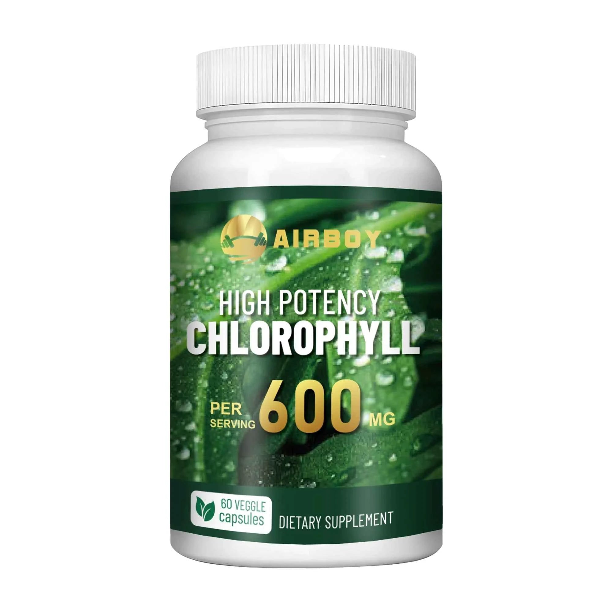 Chlorophyll Supplement 600mg - Relieves Eye Fatigue, Enhances Energy, Internal Cleanliness, Enhances Immunity - 60 Capsules