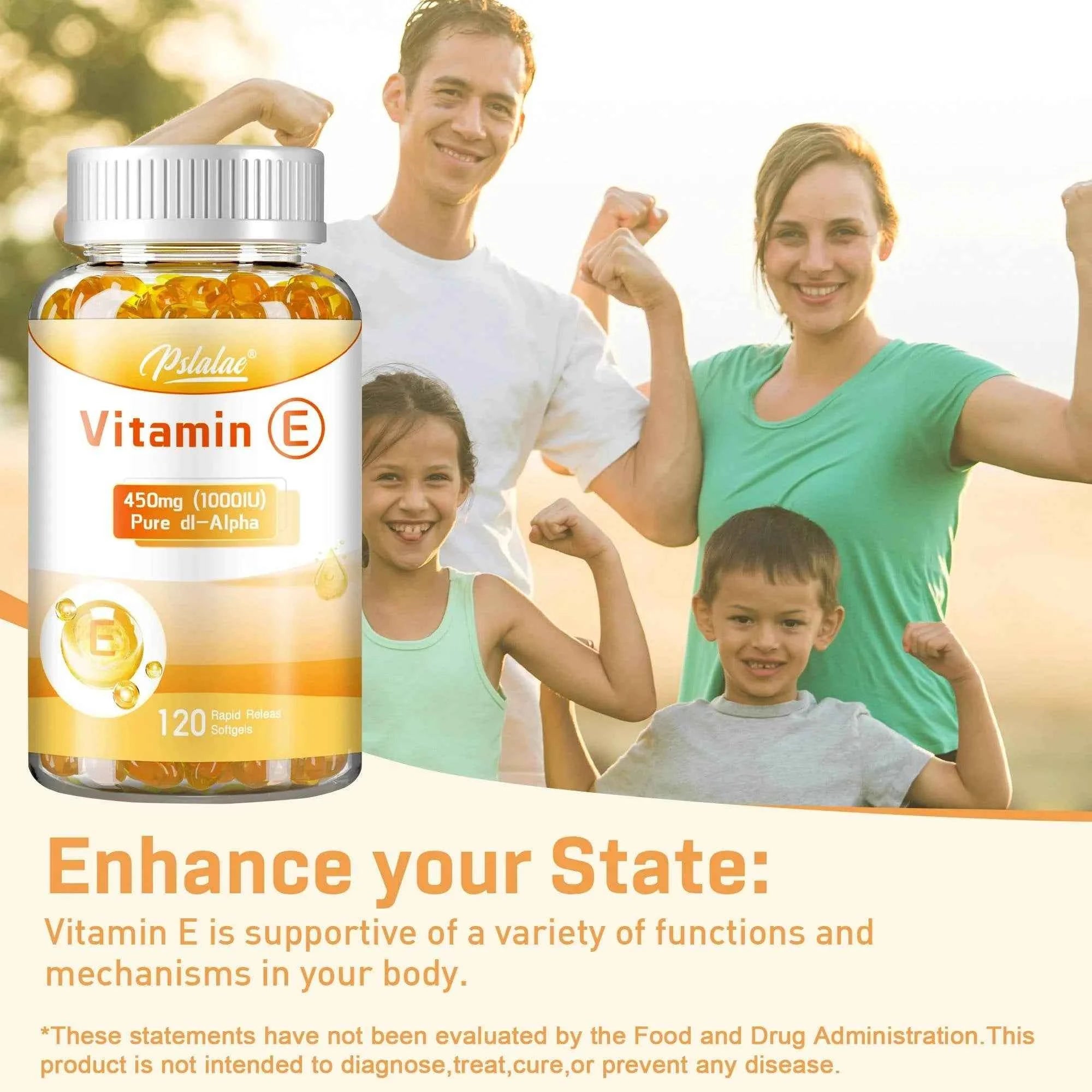 Vitamin E - Promotes Skin, Hair, Nails, Immune and Eye Health, Antioxidant - 120 Capsules