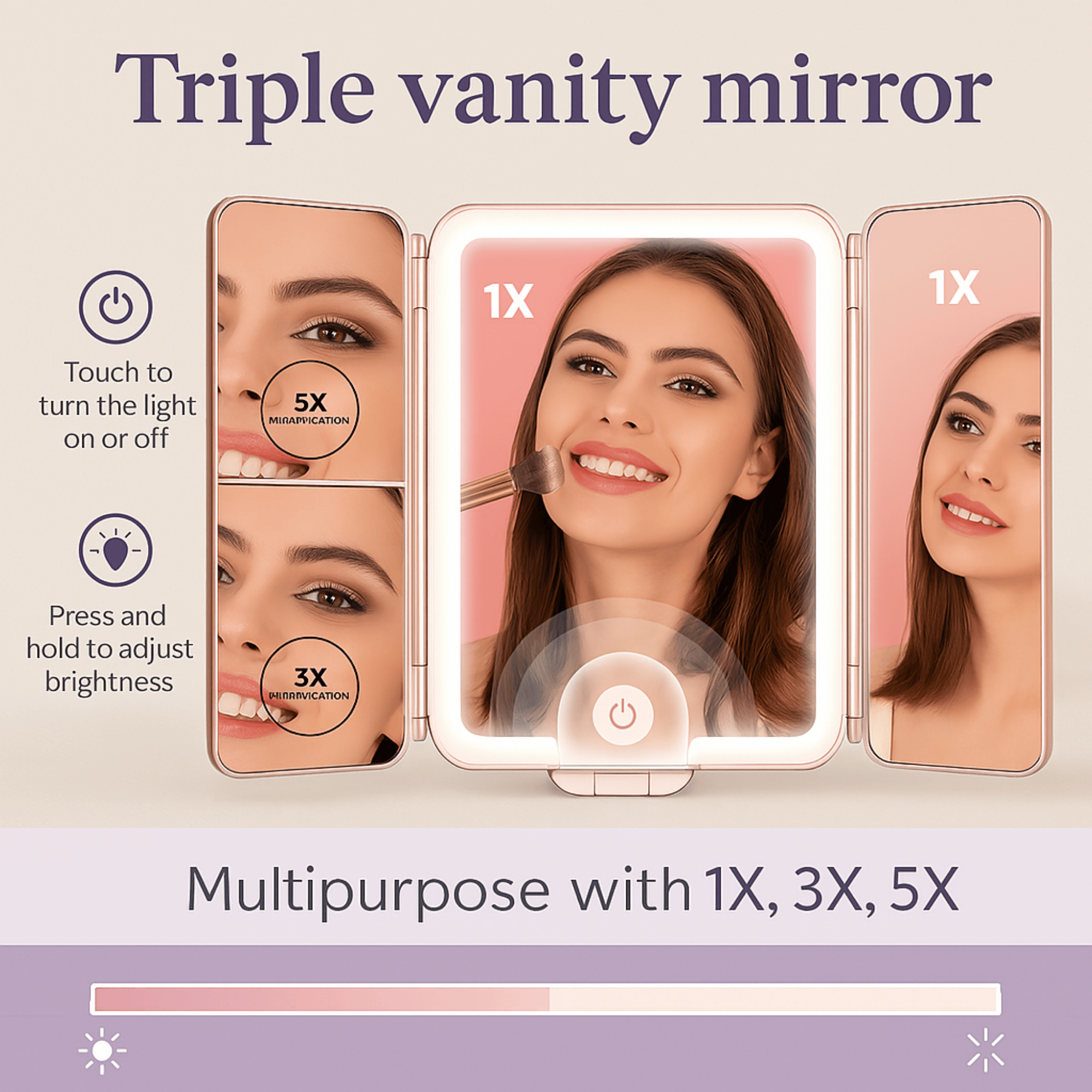 Rose InBella Compact & Travel Mirror with LED Light – Rechargeable DestGlow