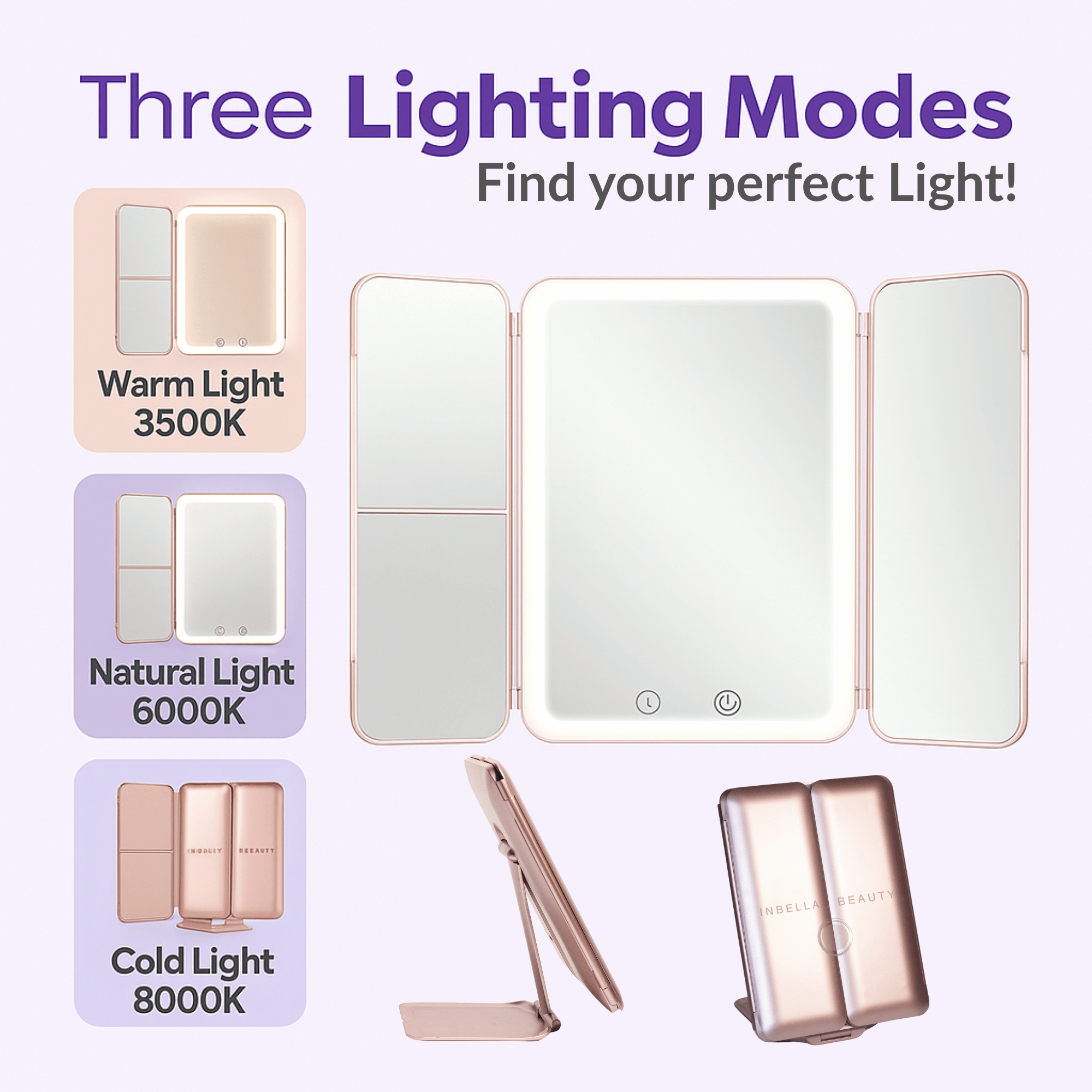 Rose InBella Compact & Travel Mirror with LED Light – Rechargeable DestGlow