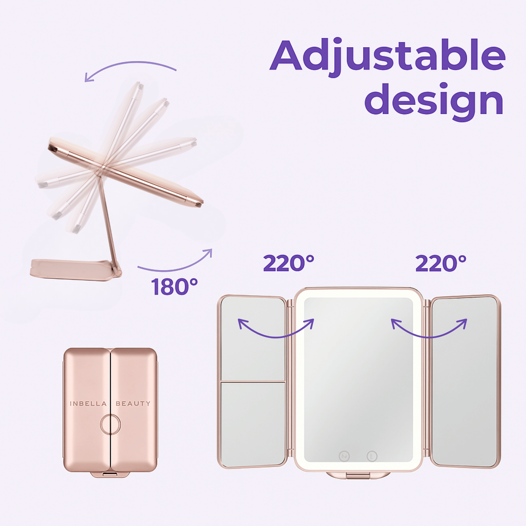 Rose InBella Compact & Travel Mirror with LED Light – Rechargeable DestGlow