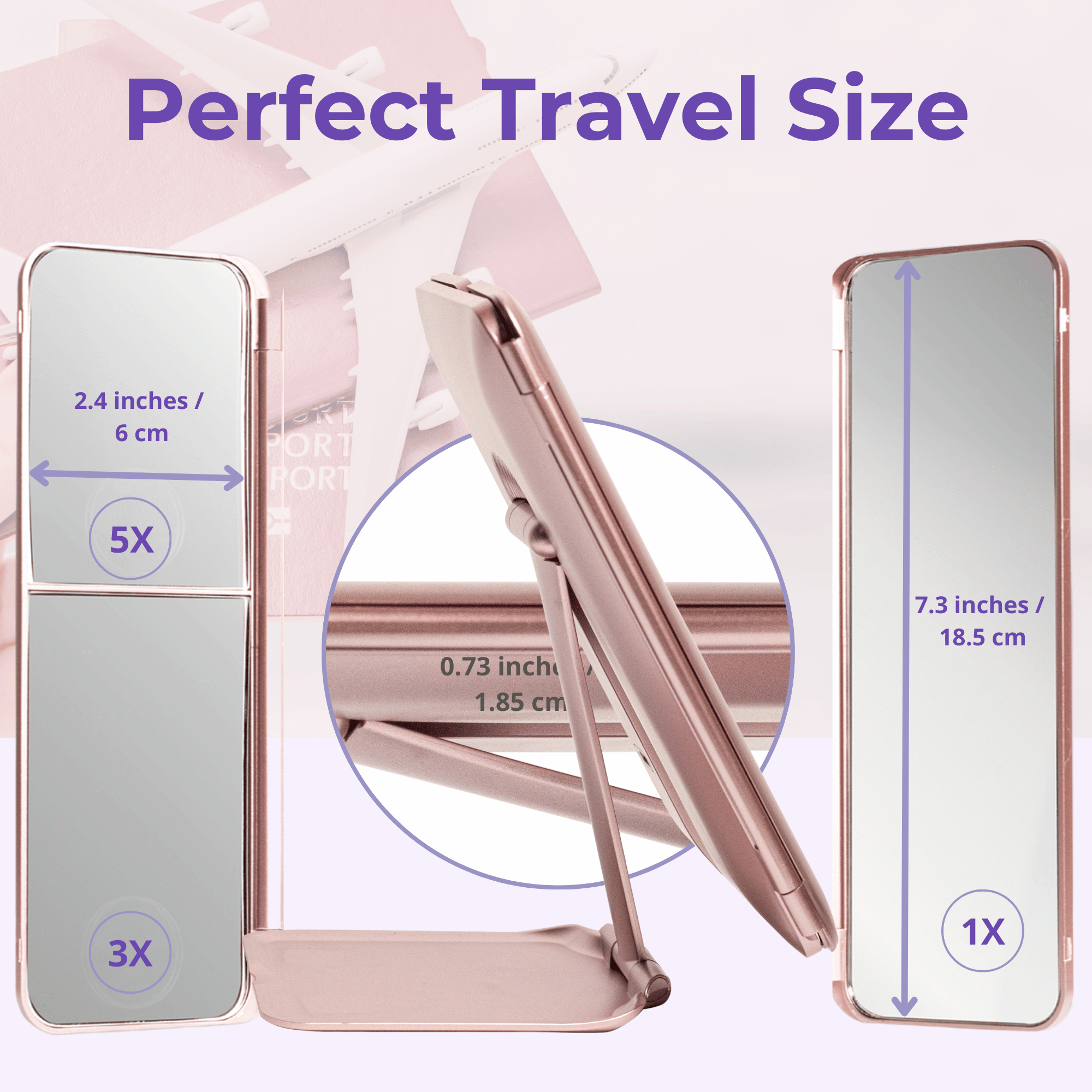 Rose InBella Compact & Travel Mirror with LED Light – Rechargeable DestGlow
