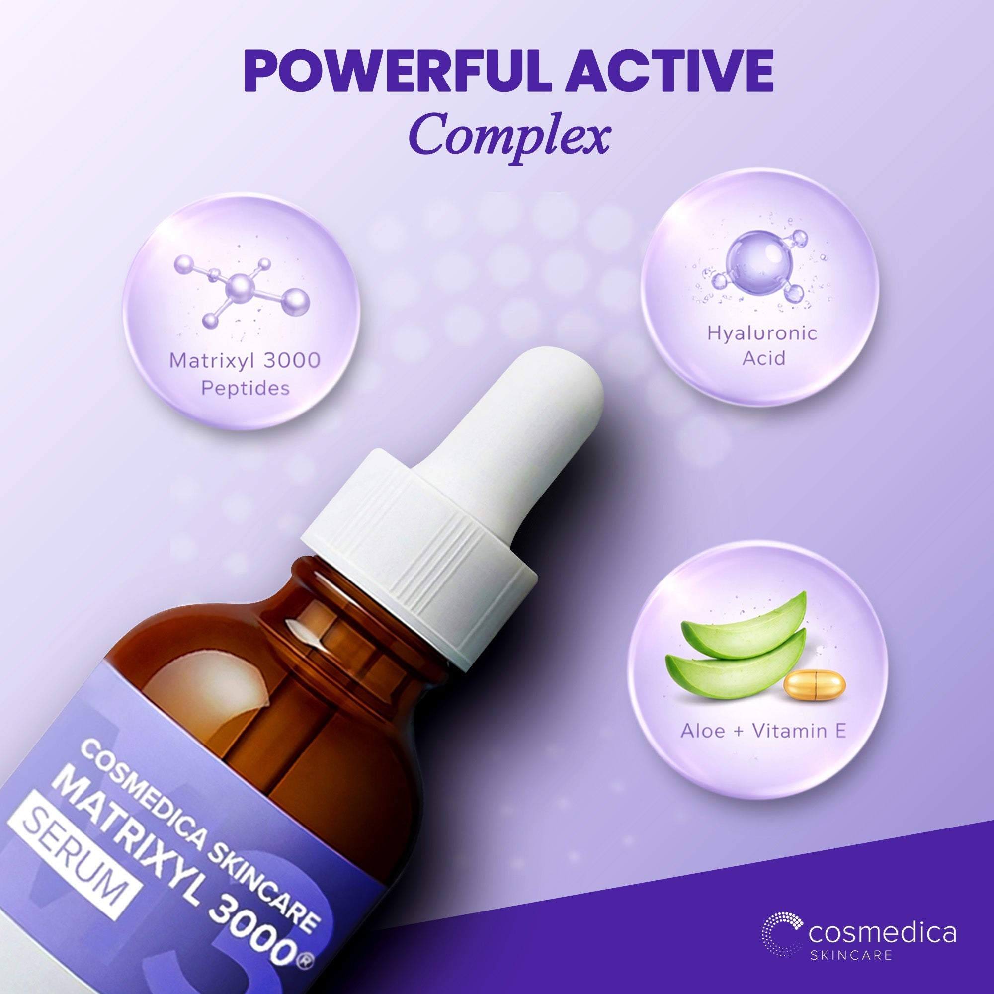 Cosmedica Skincare Matrixyl 3000 Peptide Serum with Hyaluronic Acid | Hydrating Lightweight Face Serum for Sensitive Skin | Firming Serum with Aloe Vera Vitamin E | 2oz