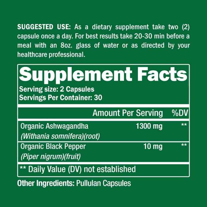 Organic Ashwagandha Adaptogen 60 Capsules
