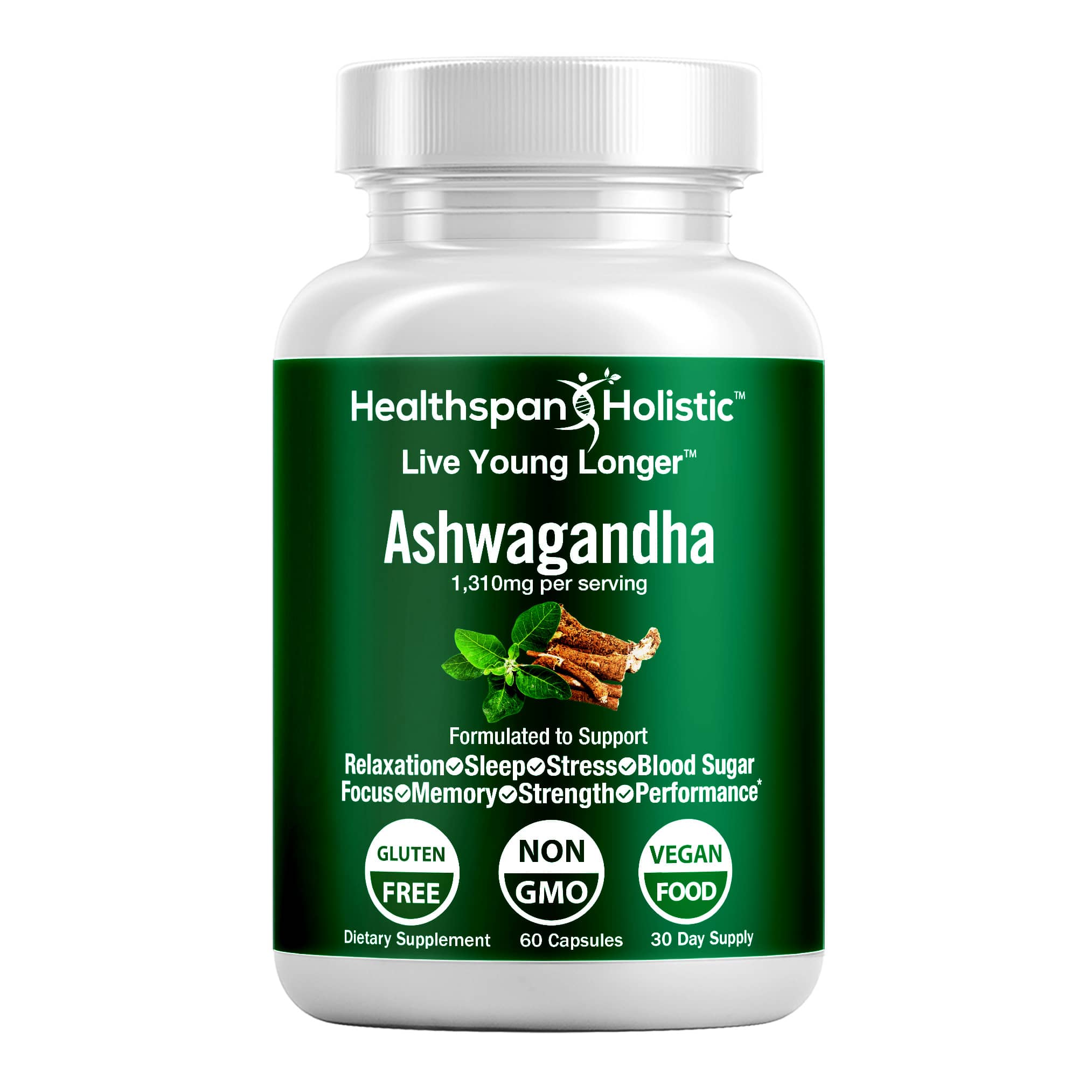 Organic Ashwagandha Adaptogen 60 Capsules by Healthspan Holistic