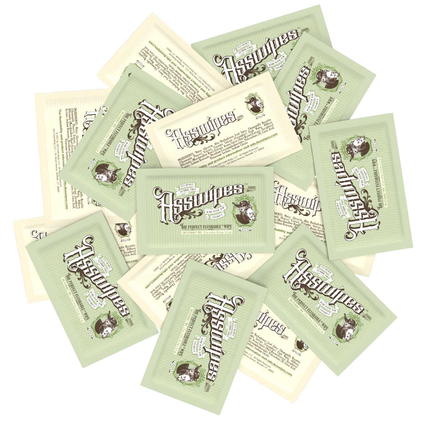 Asswipes Singles - Individually Wrapped Flushable Wipes (select quantity) by Fresh Body FB®