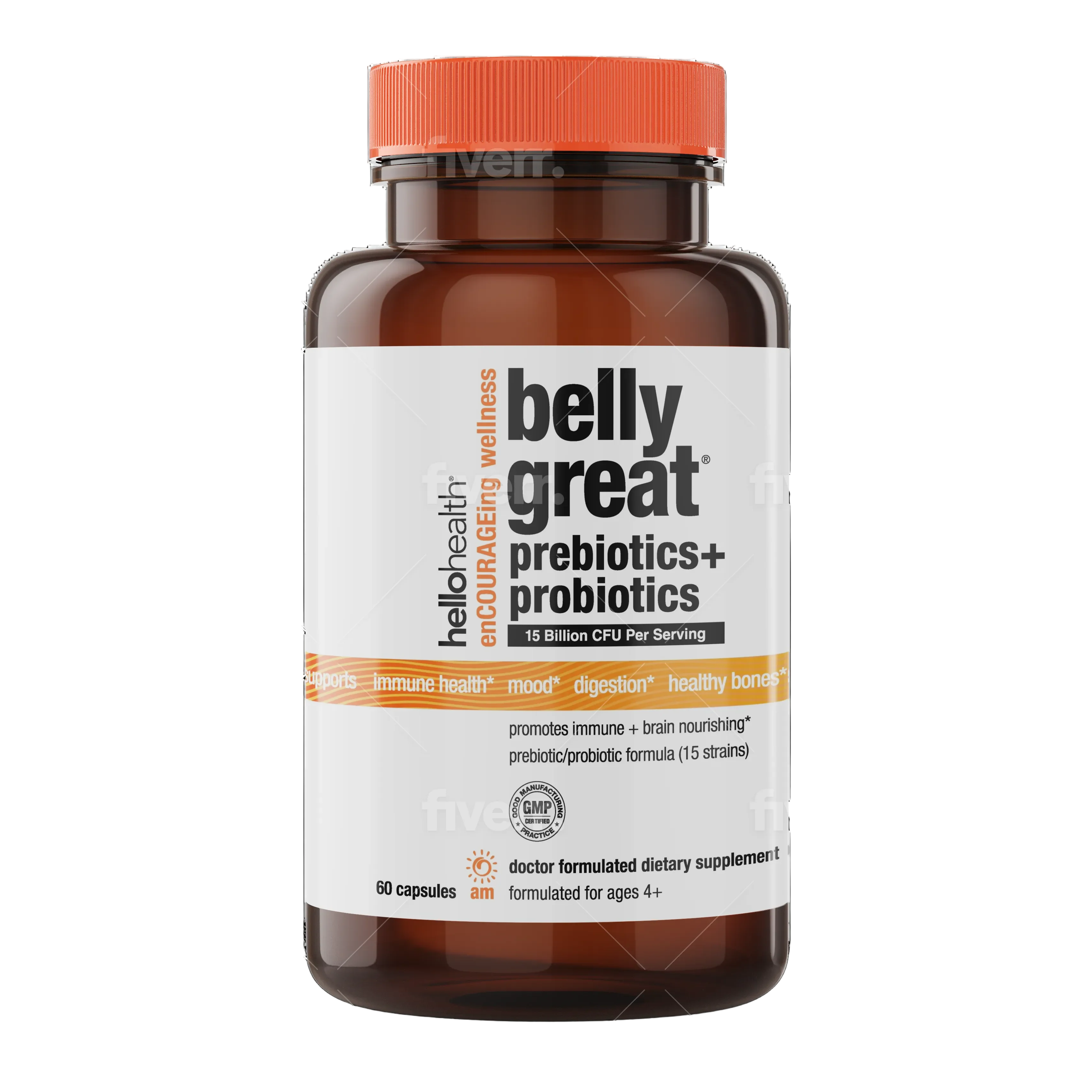 15-in-1 Pre-Probiotics + D3 + Methylfolate capsules - Belly Great by hellohealth