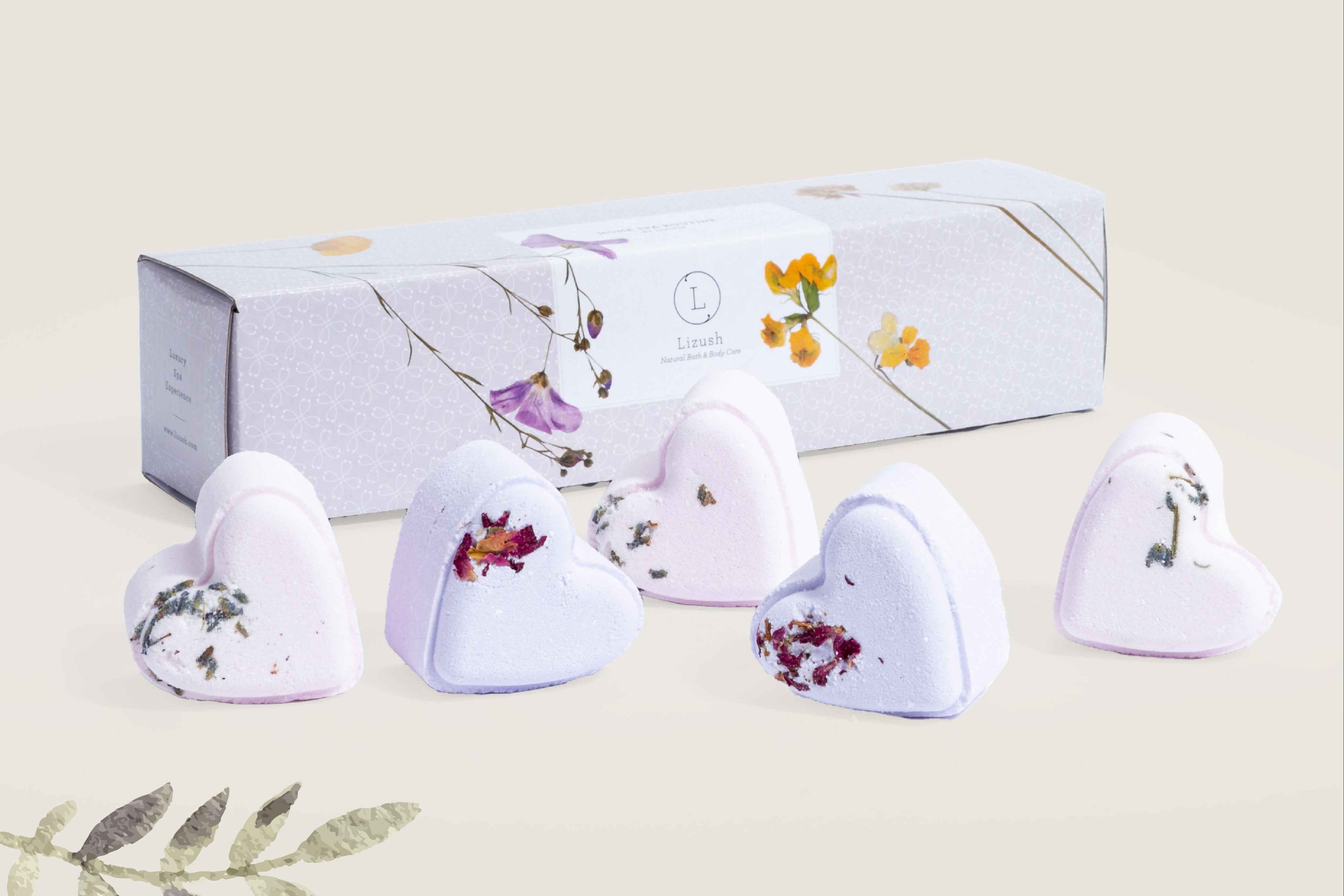 Bath Bombs - Lavender - a Set of 5 Heart Shaped Gift box - Mother&