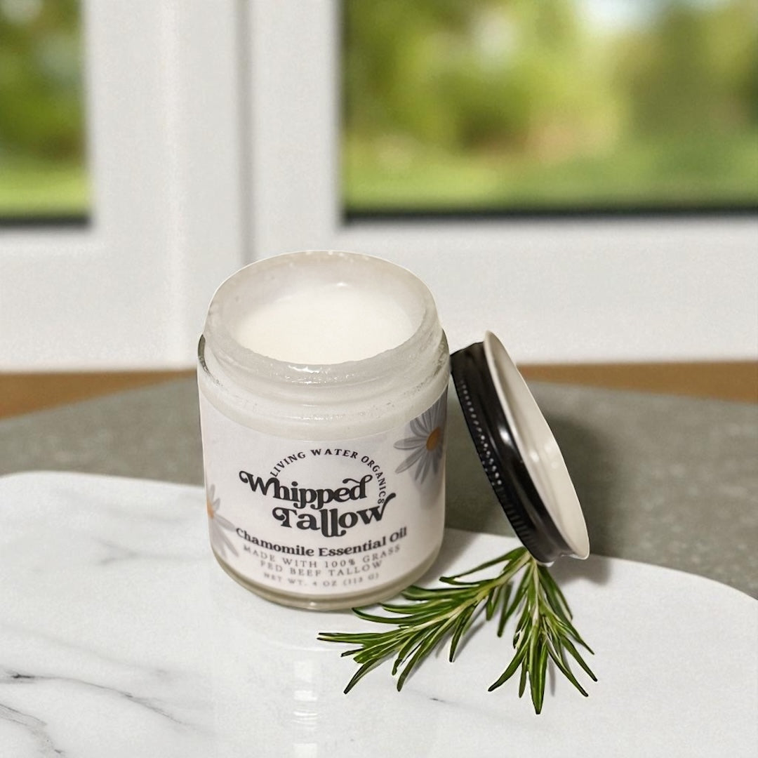 100% Grass Fed Whipped Tallow for Face, Hair, and Skin, Natural Tallow by Living Water Organics