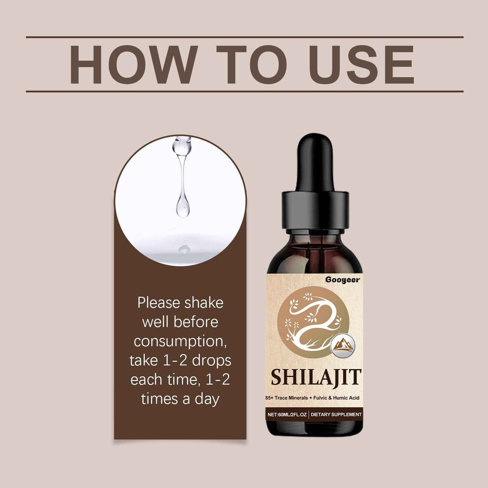 Shilajit Liquid Drops 85+ Trace Minerals – Fulvic & Humic Acid | Himalayan Dietary Supplement 60ml / 2 fl oz