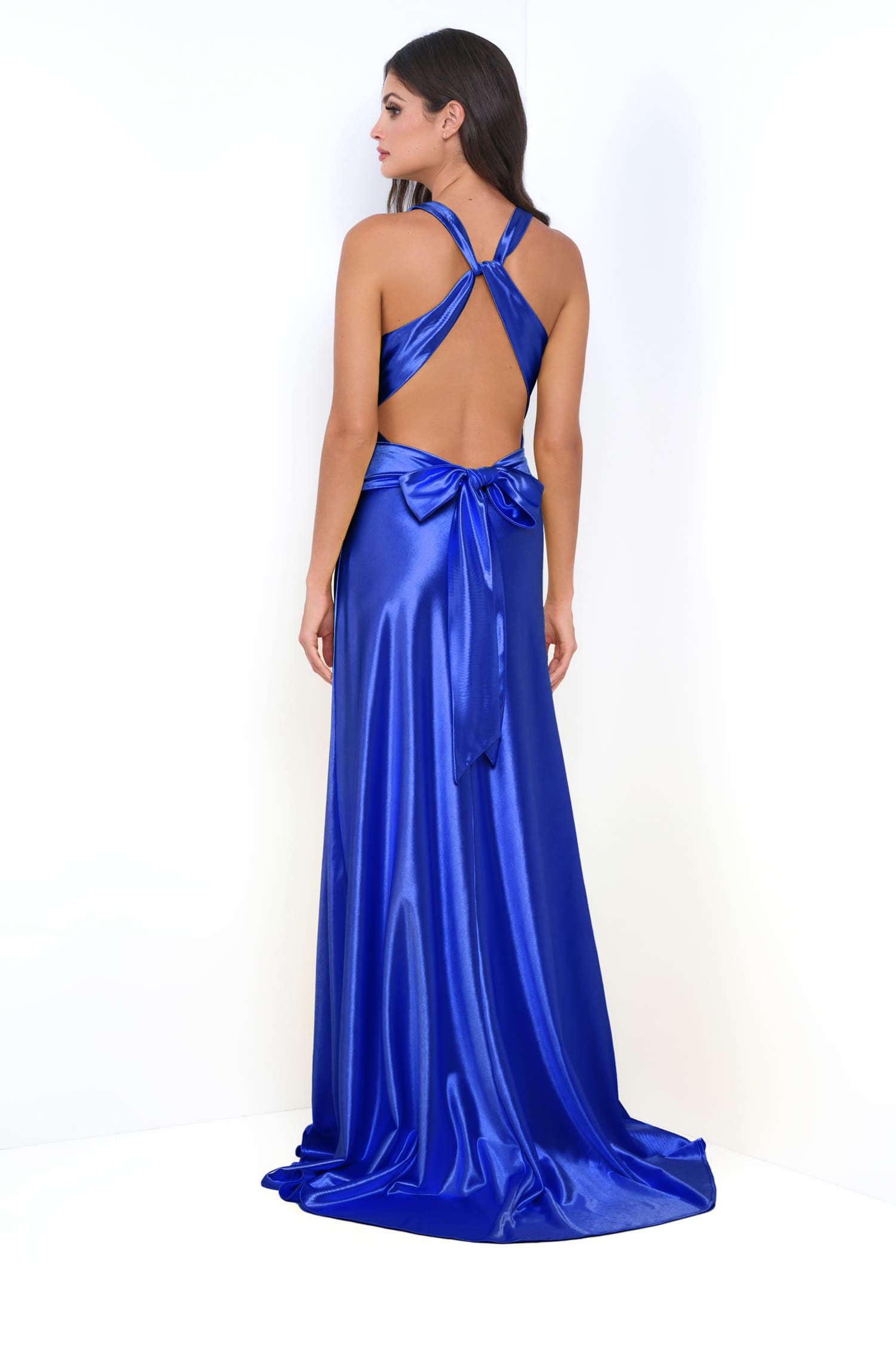 Odette Maxi Dress - Royal - Open Back With Adjustable Bow Tie Detail - DestGlow