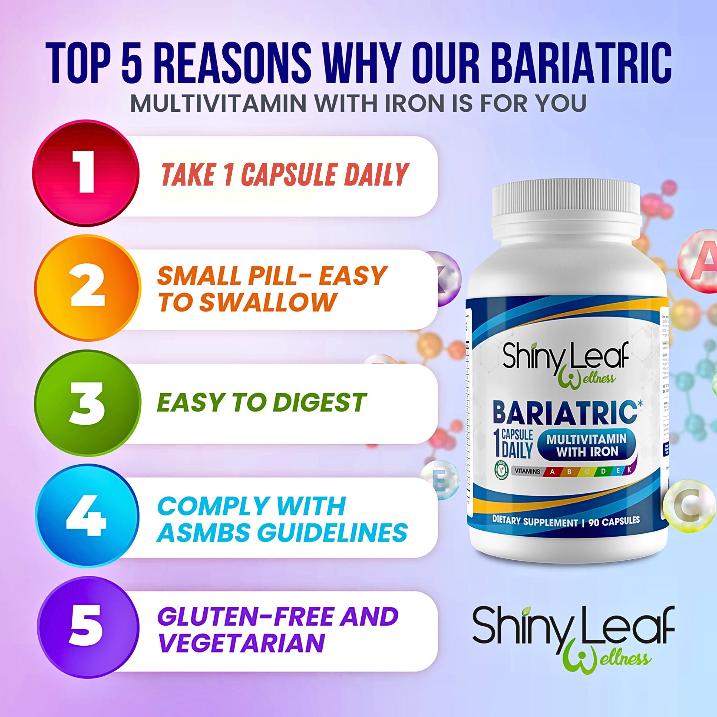 Bariatric Multivitamin with Iron With DHT Pro Shampoo by Shiny Leaf