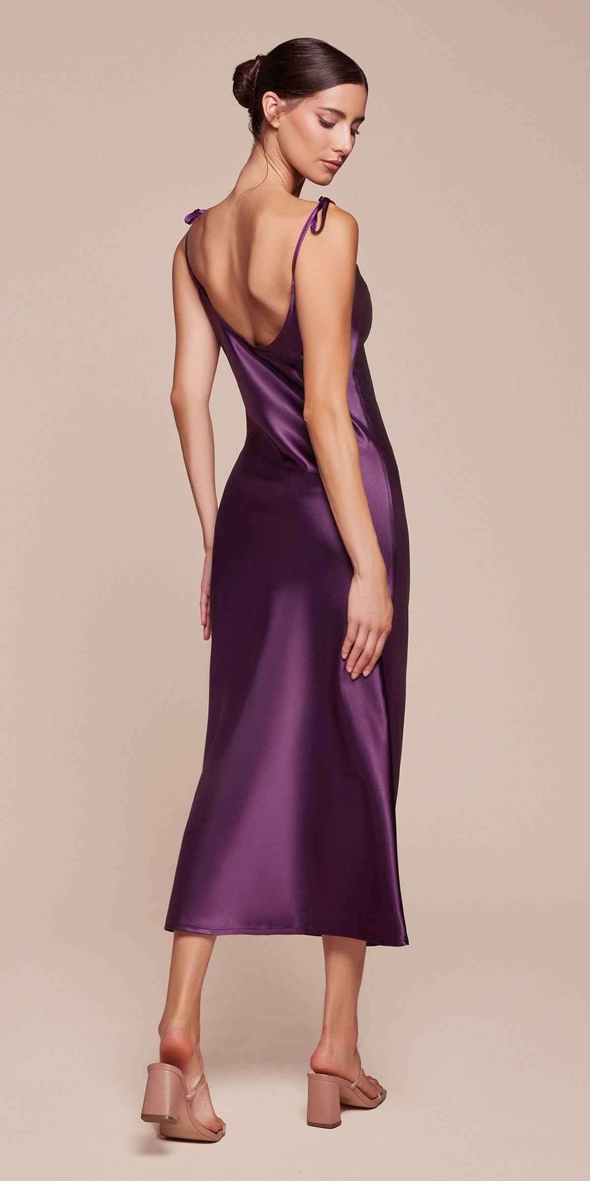 CLEARANCE - Cinderella Divine BD103 Satin Mauve Midi Length Dress Neck (Size S) by DiscountDressShop