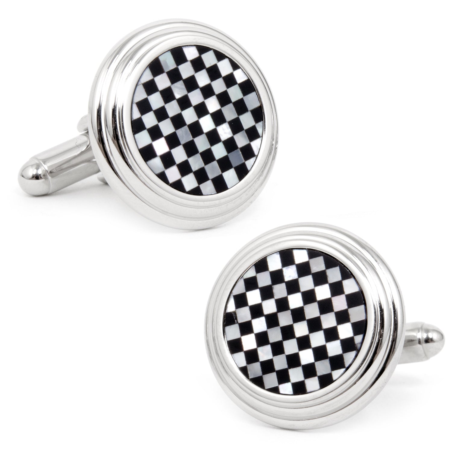 Onyx and Mother of Pearl Checker 5-Stud Set by Cufflinks.com