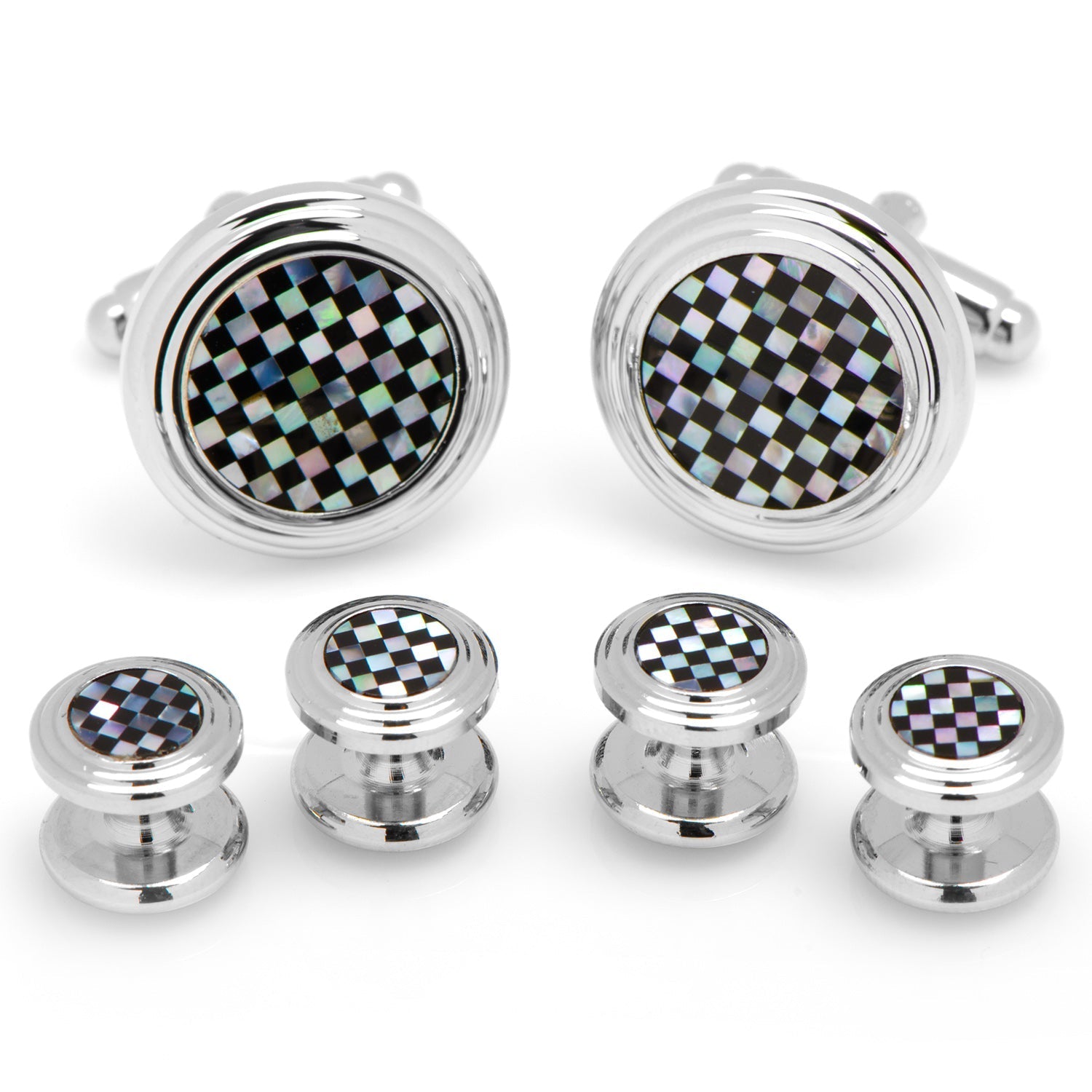 Onyx and Mother of Pearl Checker 5-Stud Set