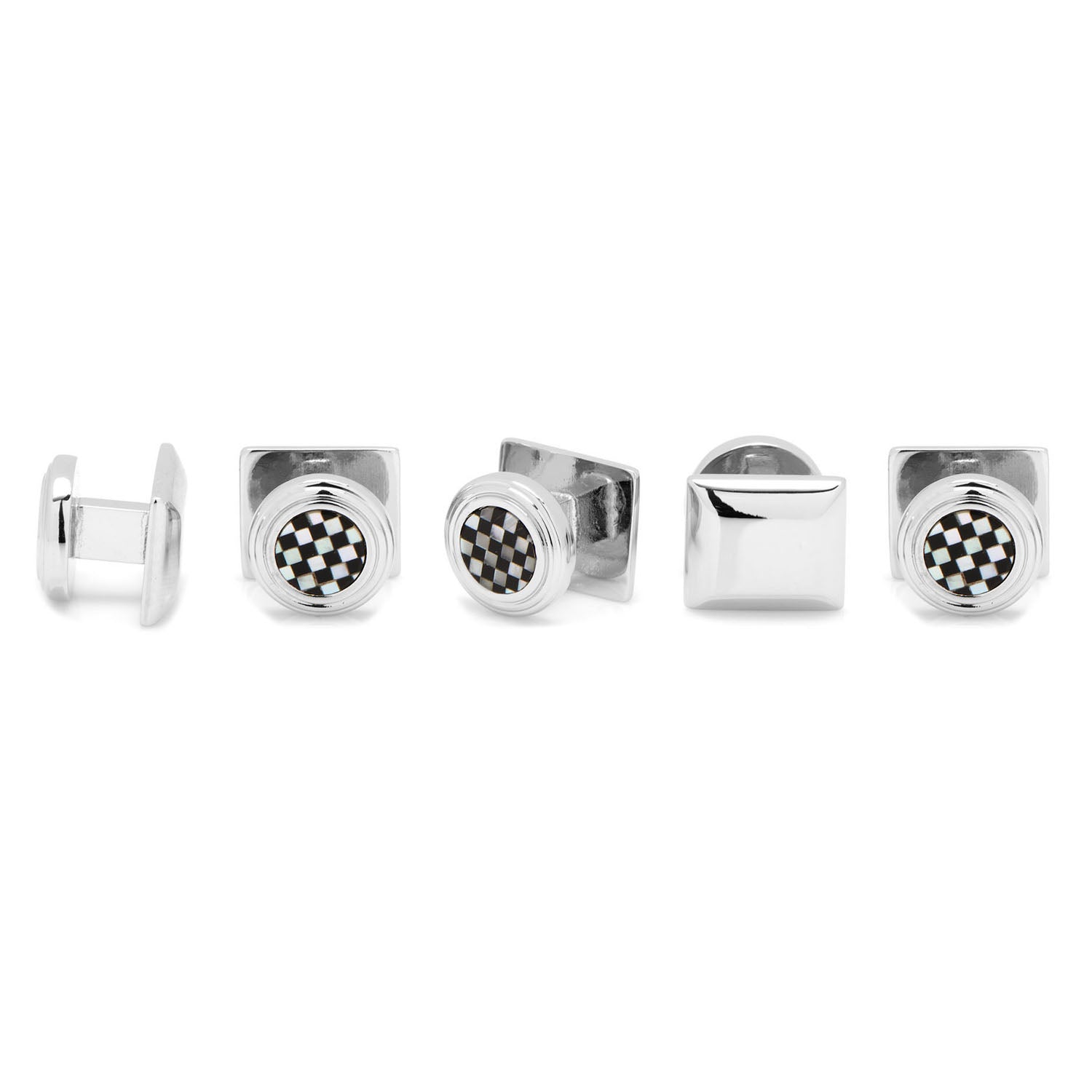 Onyx and Mother of Pearl Checker Step 5-Studs by Cufflinks.com