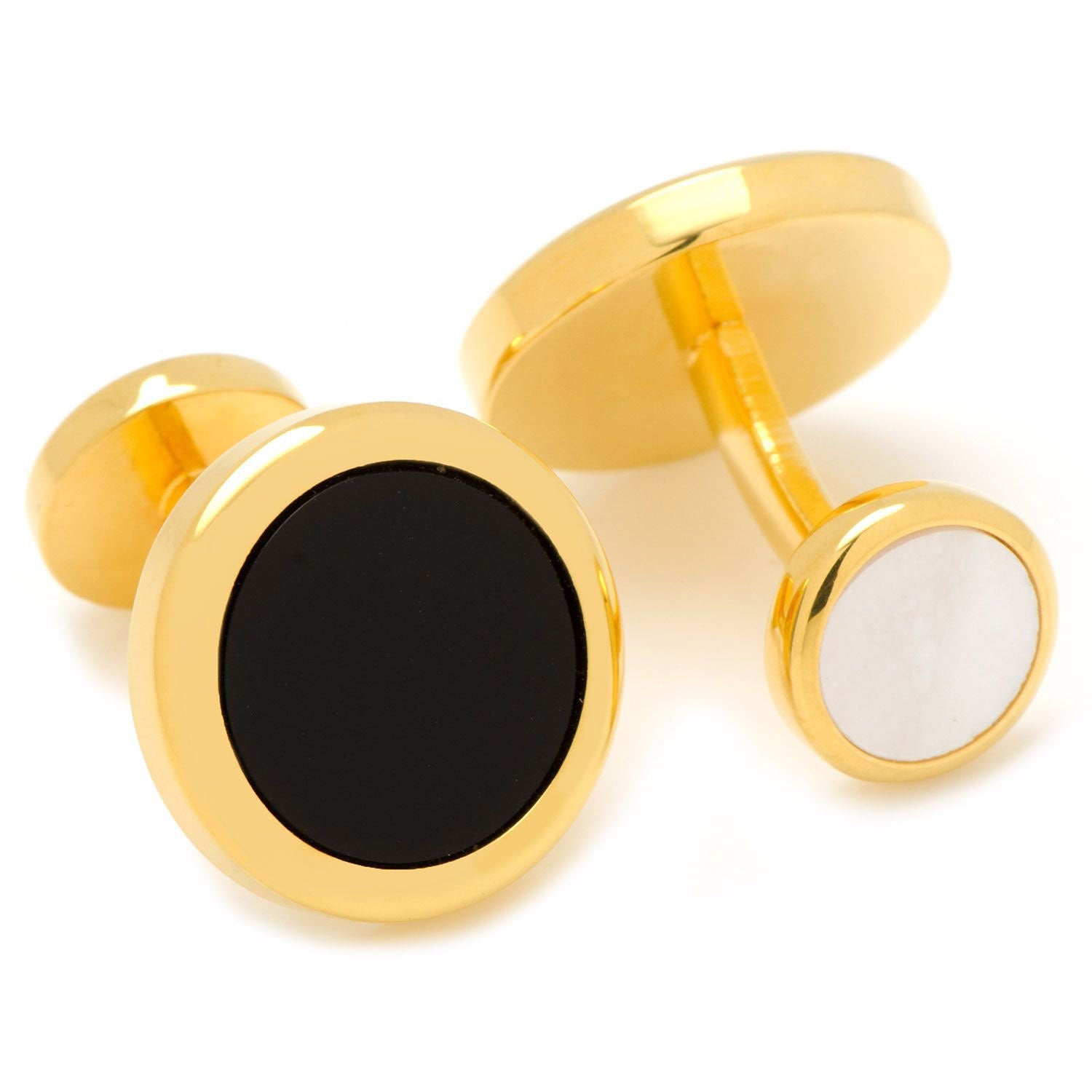 Double Sided Gold Onyx Round Beveled 5-Stud Set by Cufflinks.com